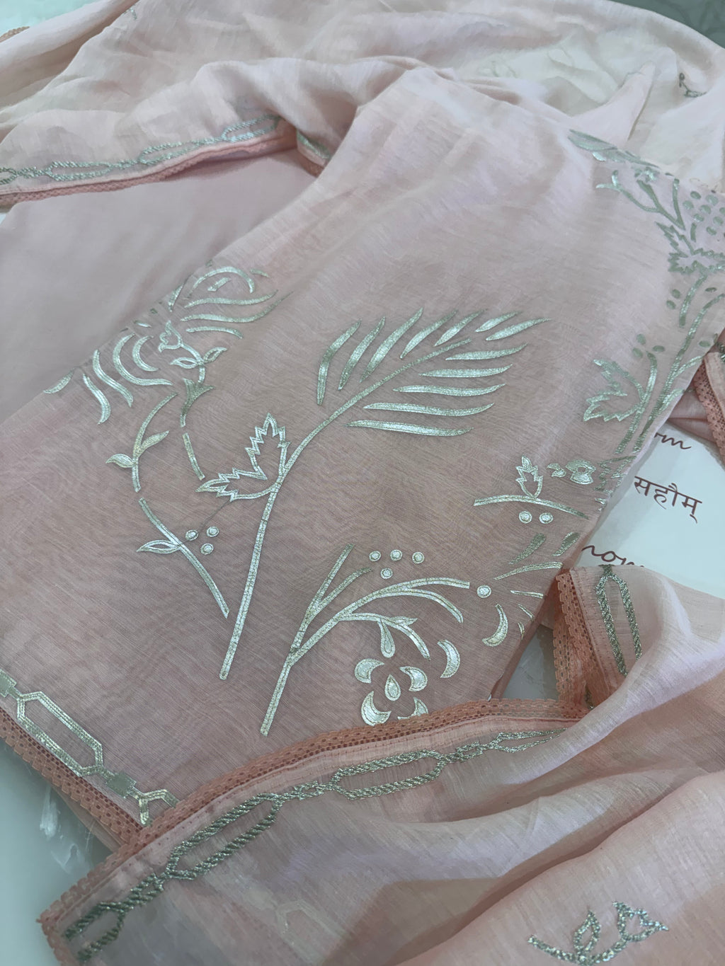 Pure Mul Chanderi Bird Motif Appliqué & Ari Work Kurta Dupatta Set