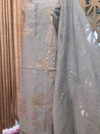 Pure Mul Chanderi Bird Motif Appliqué & Ari Work Kurta Dupatta Set