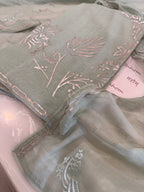 Pure Mul Chanderi Bird Motif Appliqué & Ari Work Kurta Dupatta Set