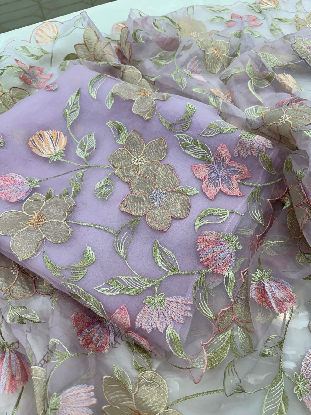 Pure Silk Organza 3D Appliqué Suit Set