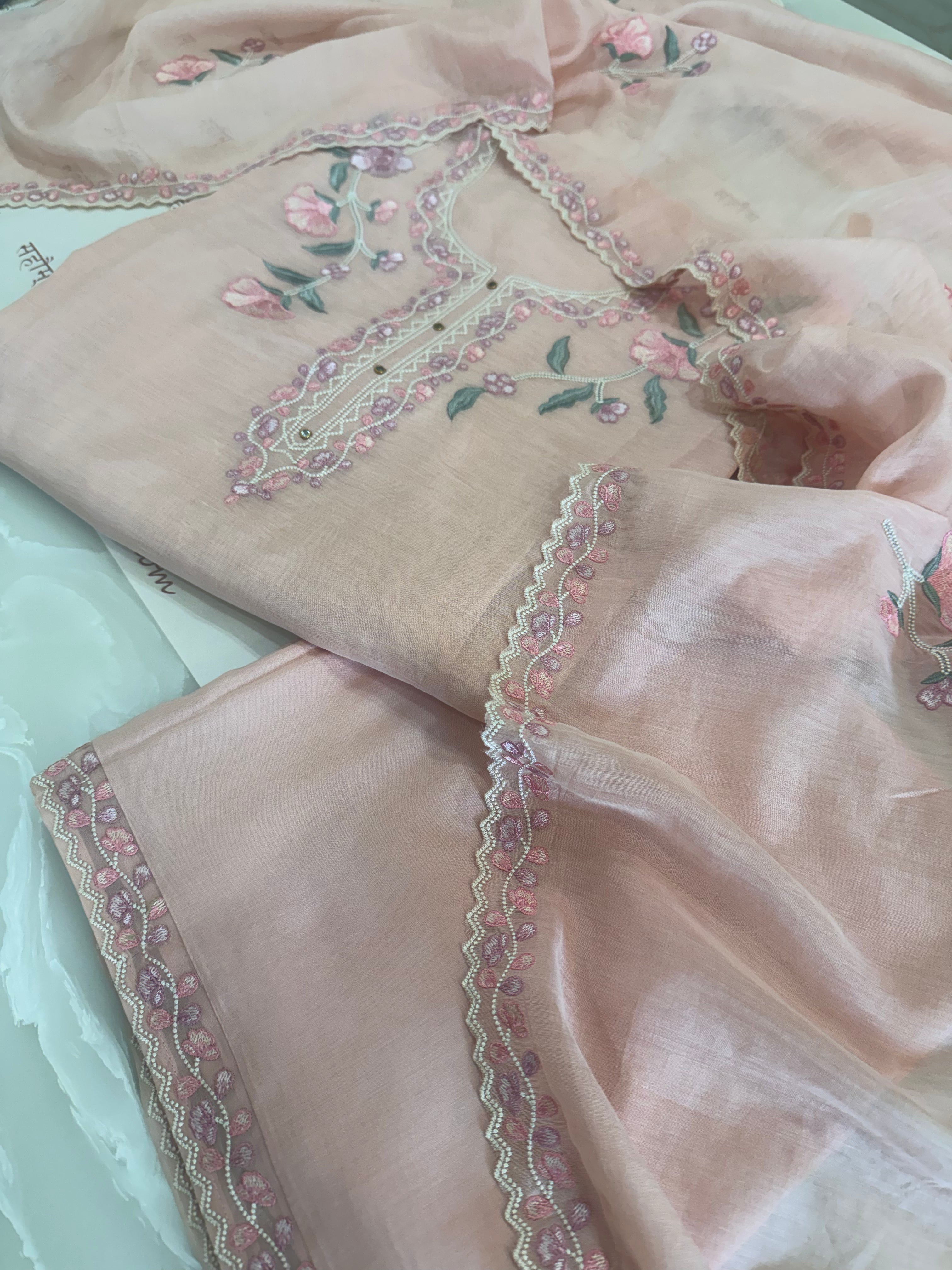Pure Mul Chanderi Embroidered Kurta Dupatta Set