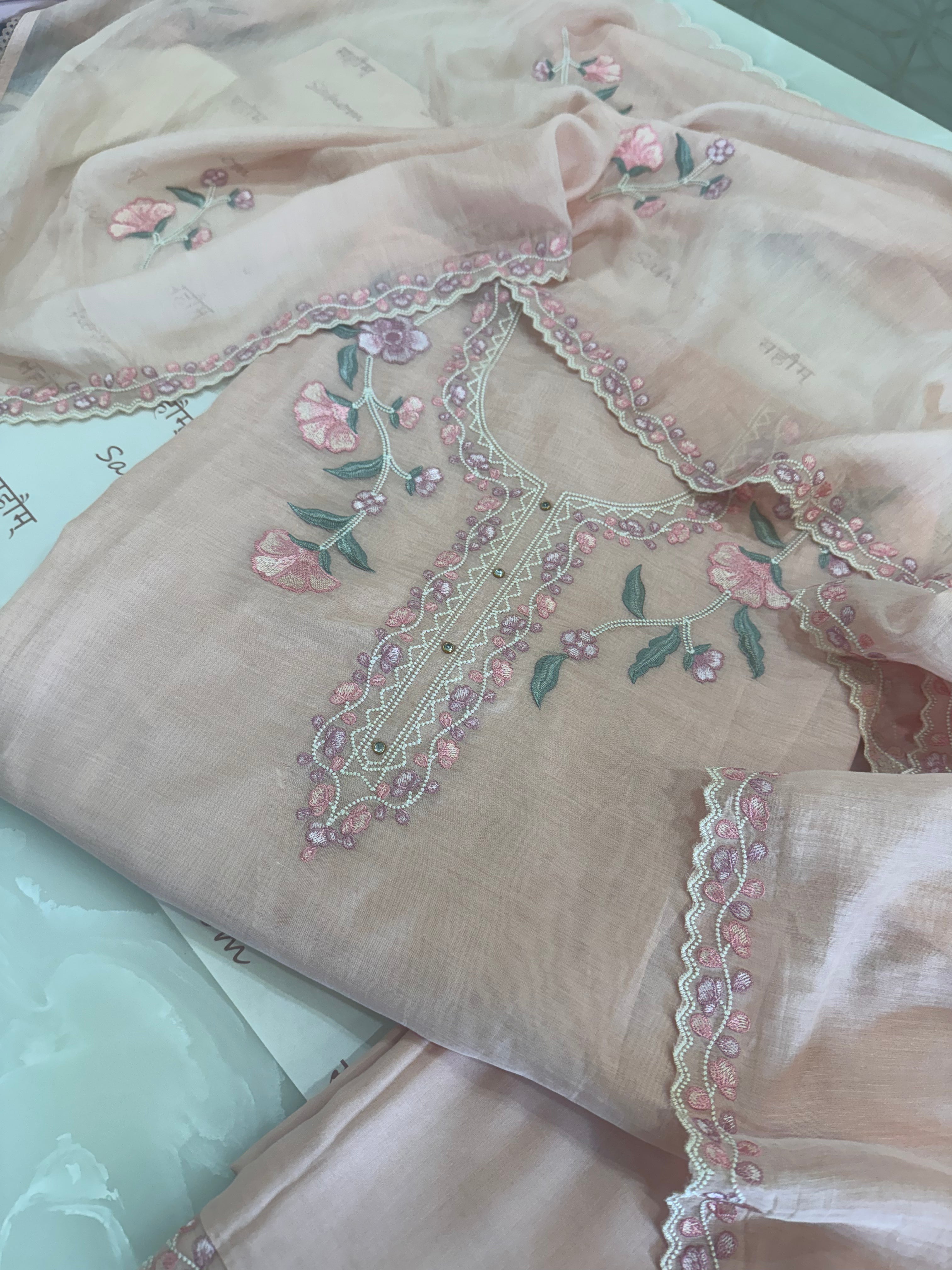 Pure Mul Chanderi Embroidered Kurta Dupatta Set