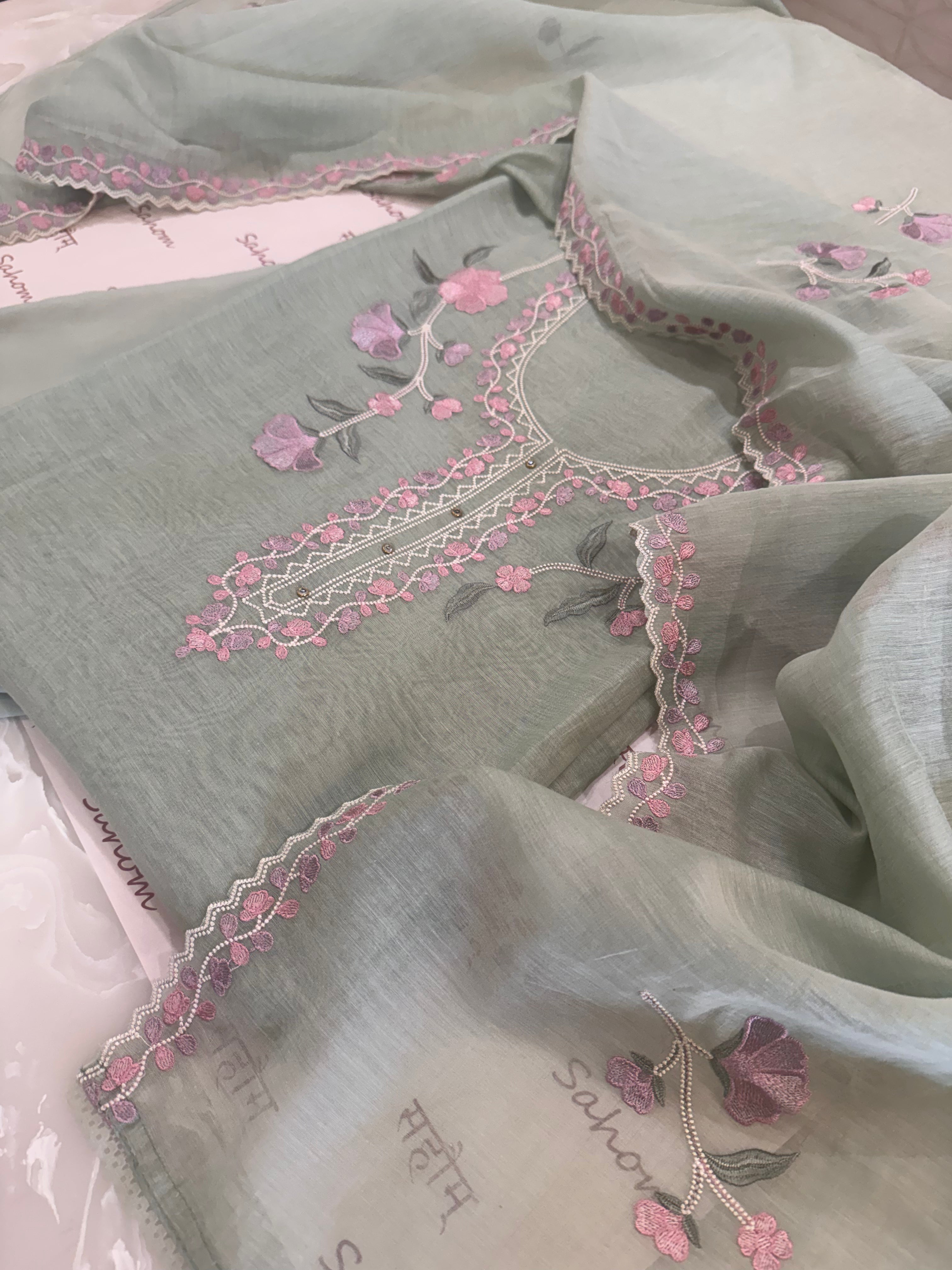 Pure Mul Chanderi Embroidered Kurta Dupatta Set
