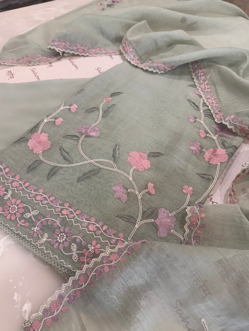 Pure Mul Chanderi Embroidered Kurta Dupatta Set