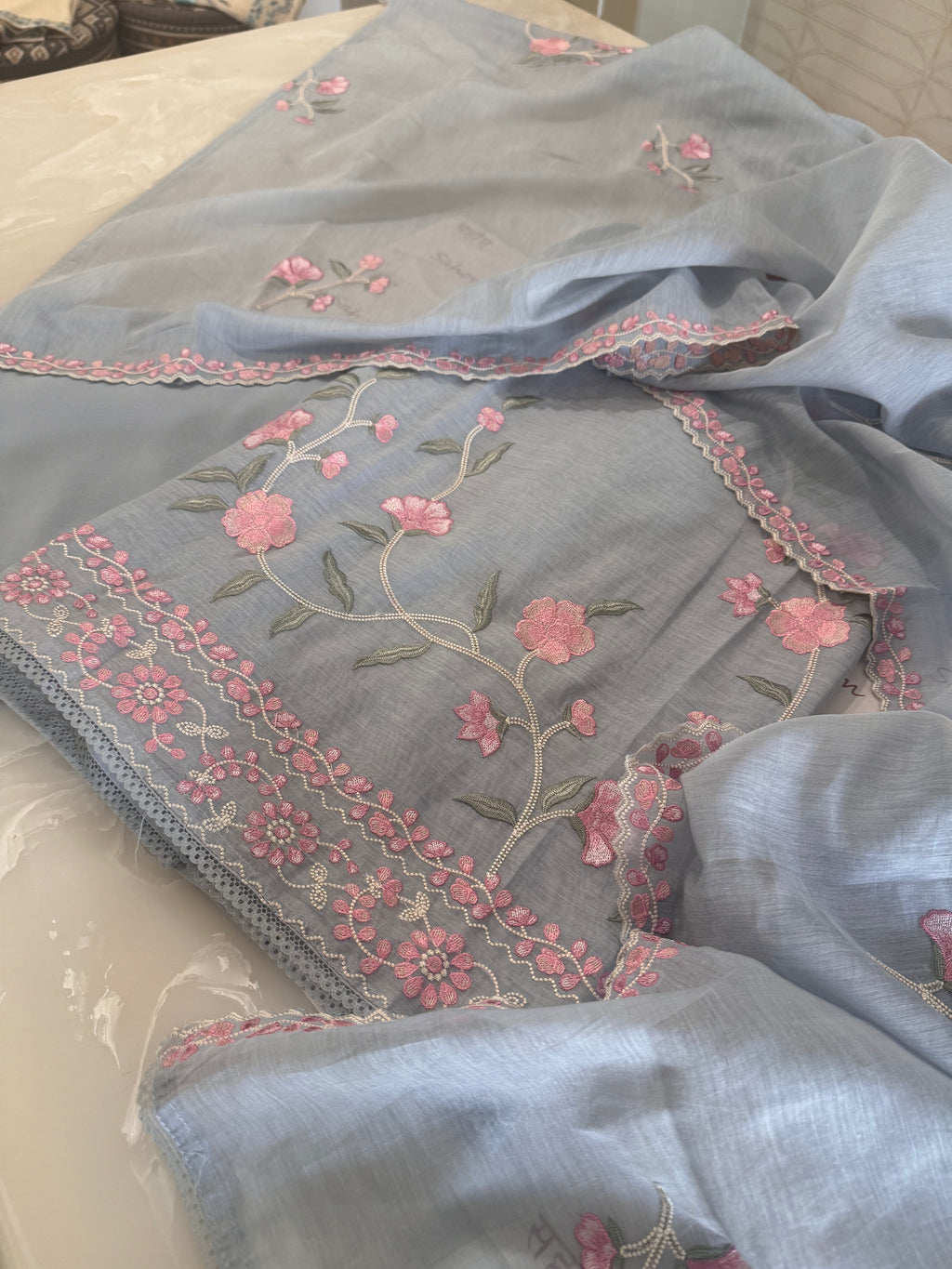 Pure Mul Chanderi Embroidered Kurta Dupatta Set