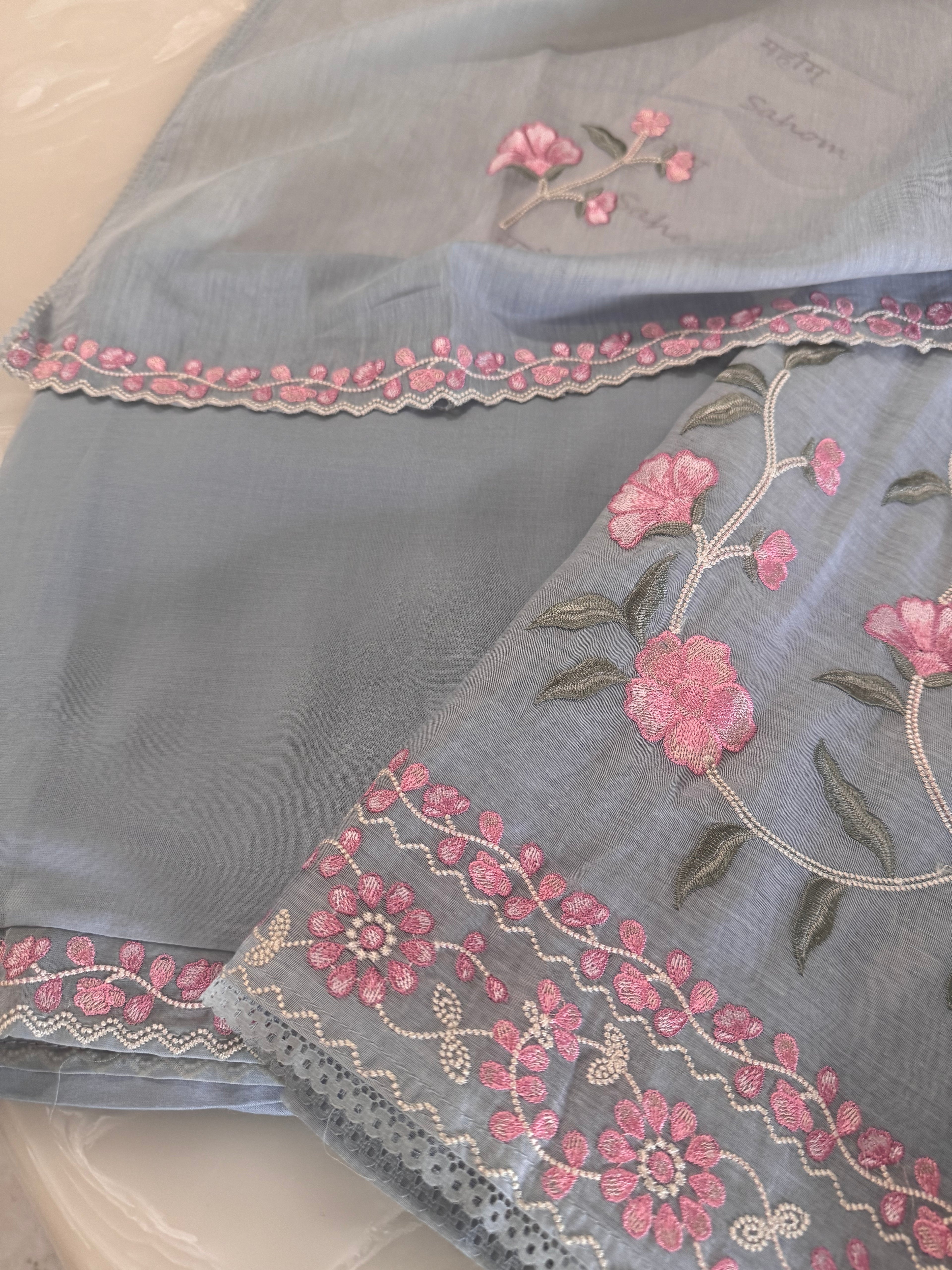Pure Mul Chanderi Embroidered Kurta Dupatta Set