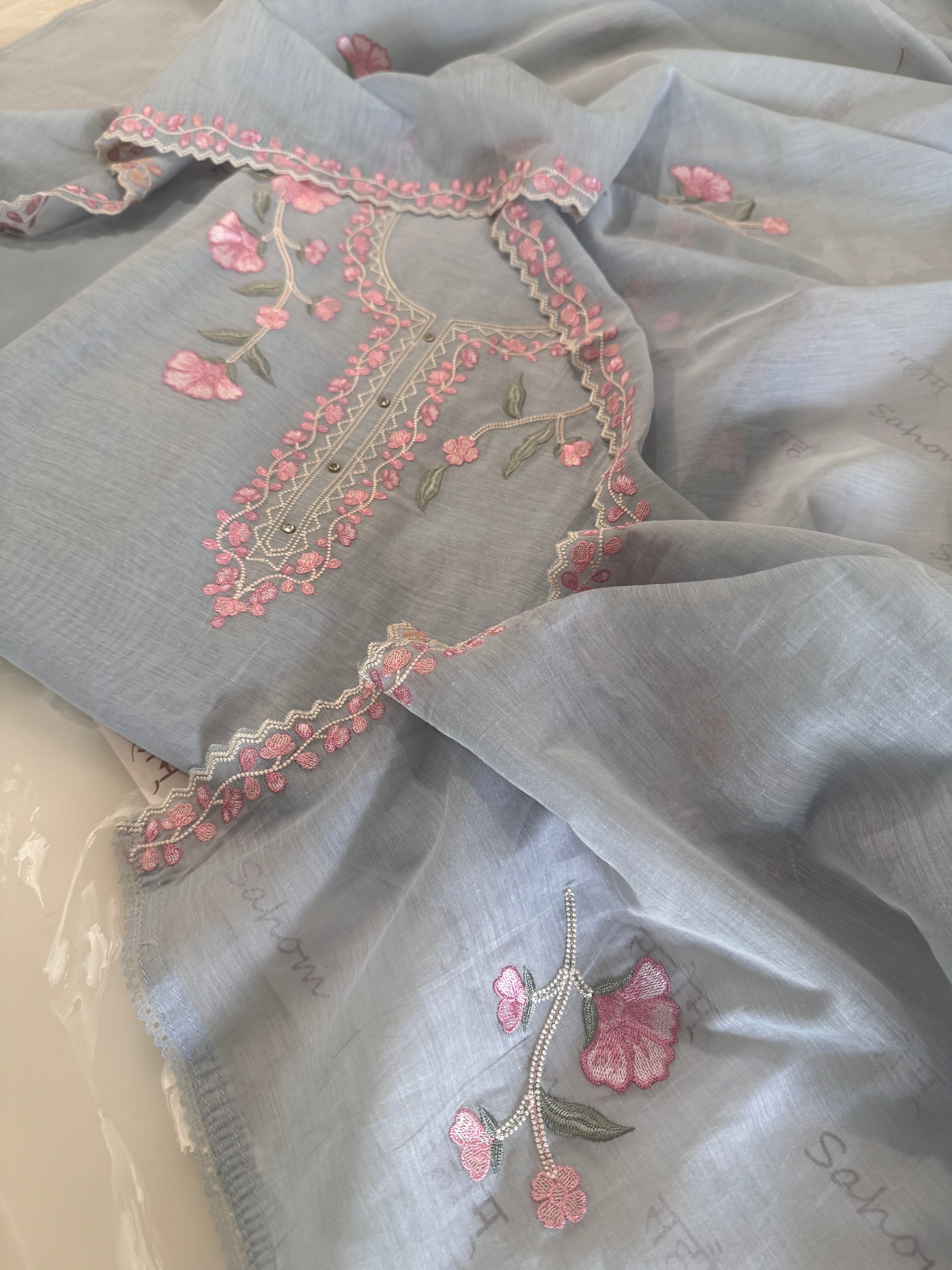 Pure Mul Chanderi Embroidered Kurta Dupatta Set