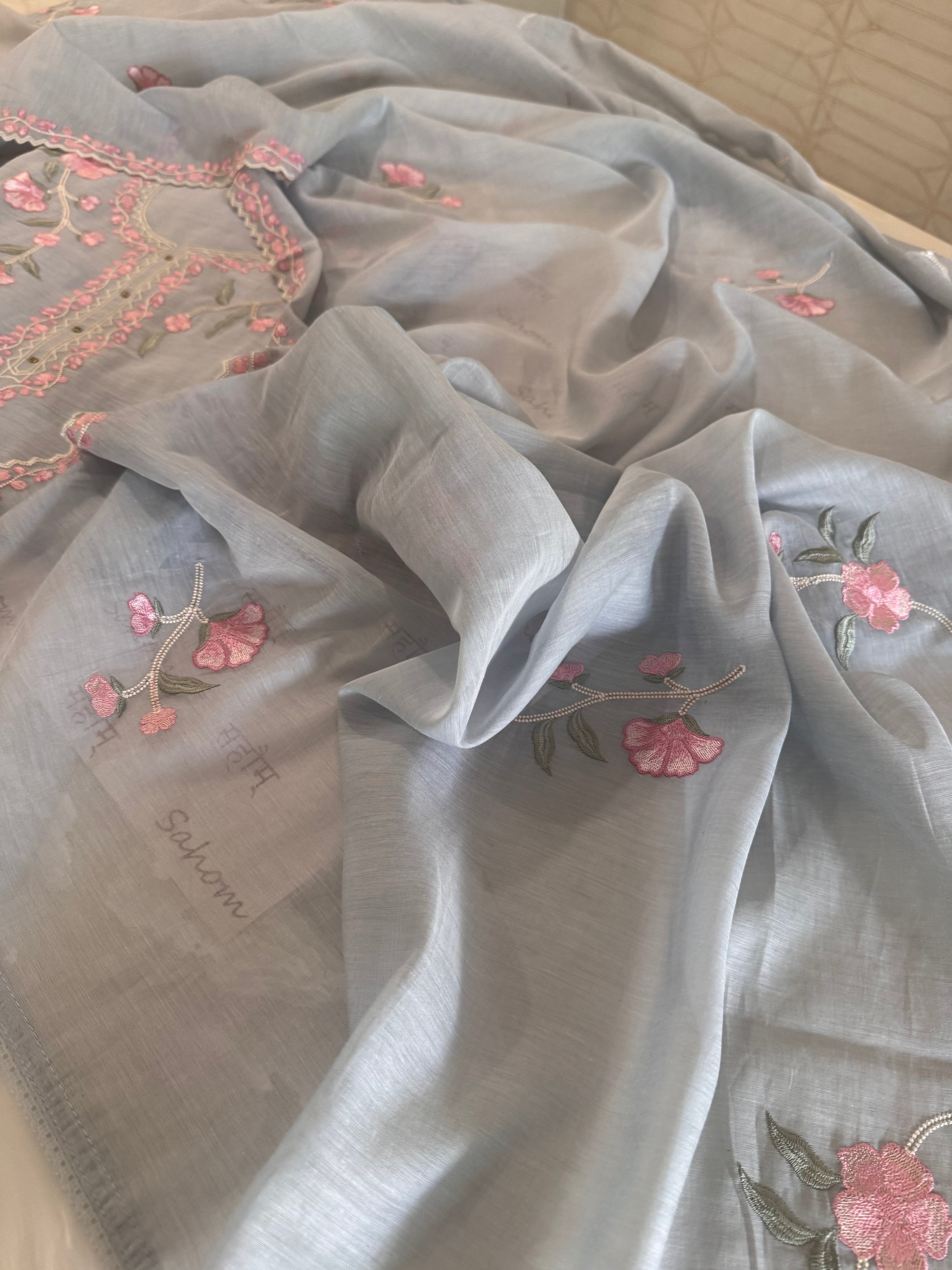 Pure Mul Chanderi Embroidered Kurta Dupatta Set
