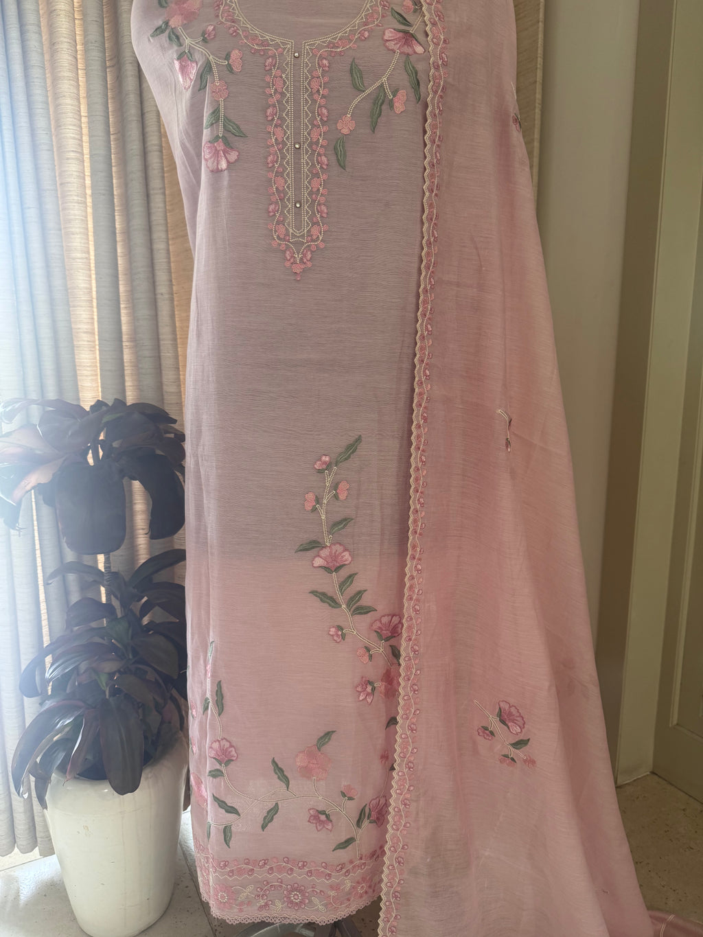 Pure Mul Chanderi Embroidered Kurta Dupatta Set
