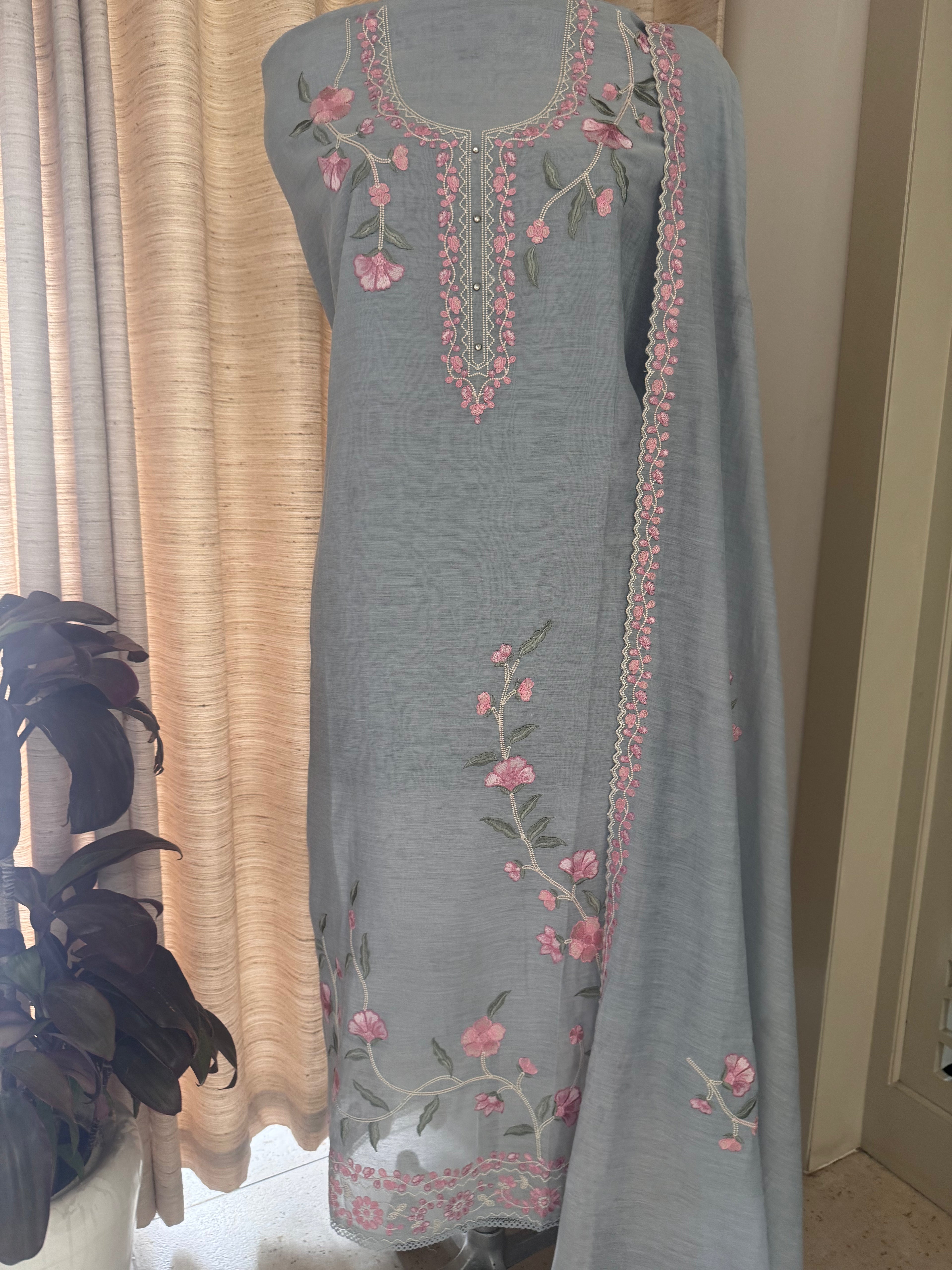 Pure Mul Chanderi Embroidered Kurta Dupatta Set