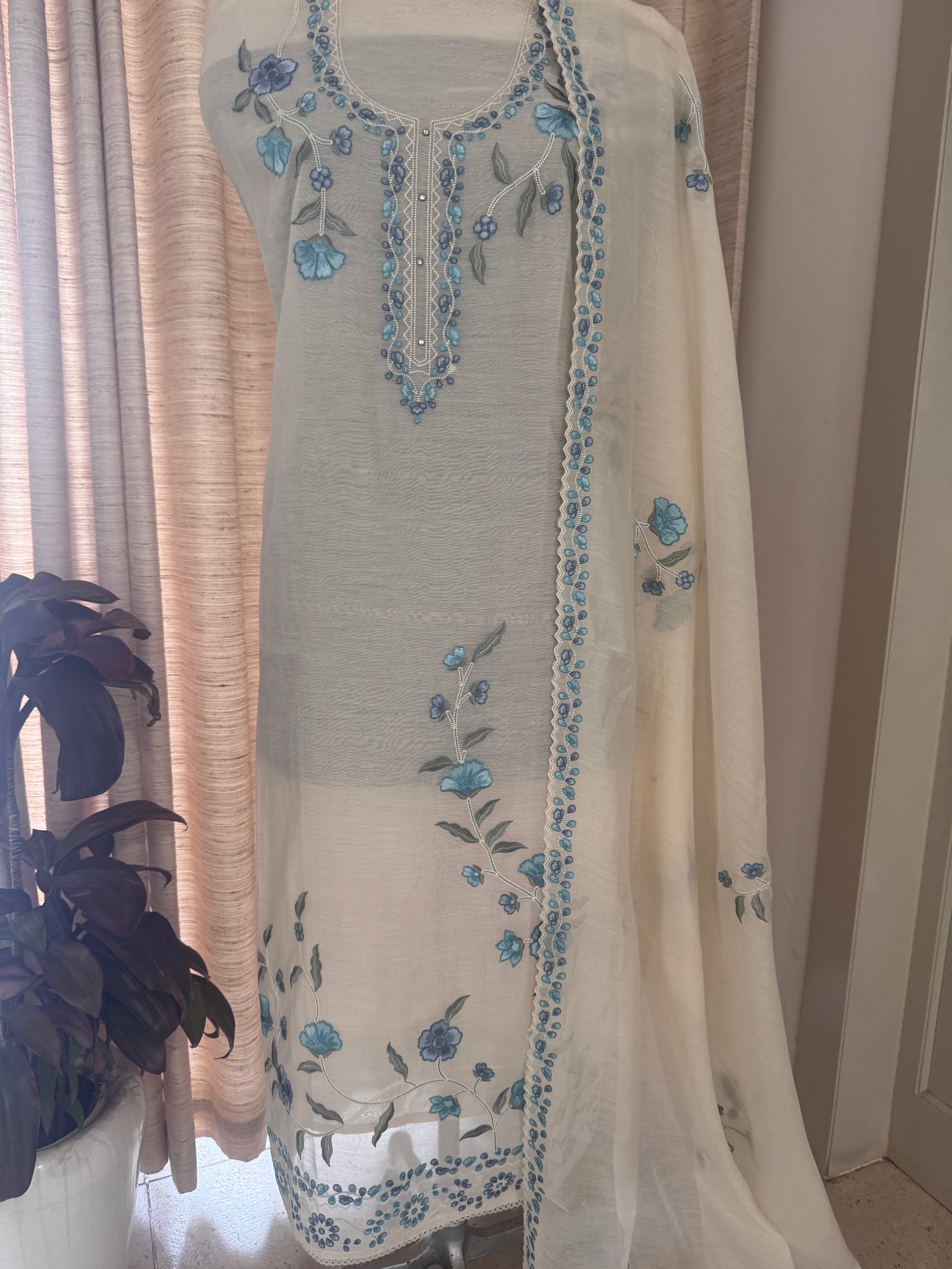 Pure Mul Chanderi Embroidered Kurta Dupatta Set