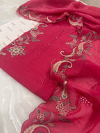 Pure Mul Chanderi Multicolour Embroidered Semi-Stitched Kurta Dupatta Set