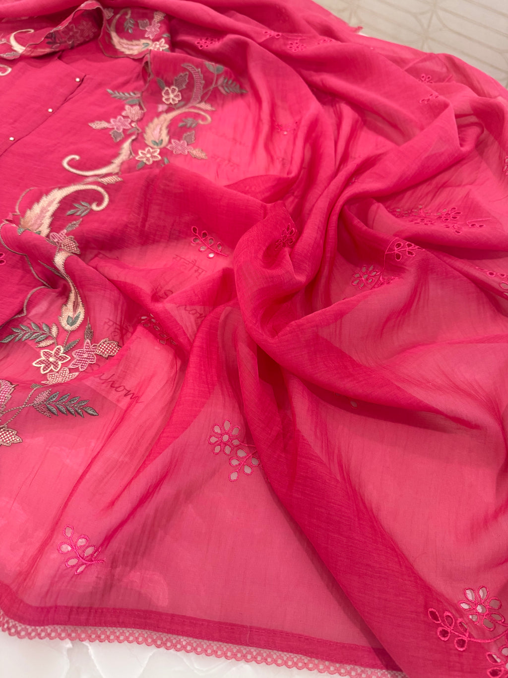 Pure Mul Chanderi Multicolour Embroidered Semi-Stitched Kurta Dupatta Set