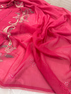 Pure Mul Chanderi Multicolour Embroidered Semi-Stitched Kurta Dupatta Set