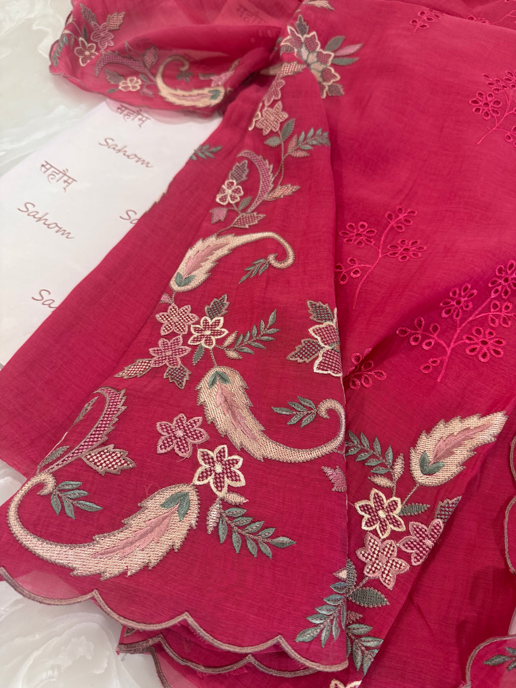 Pure Mul Chanderi Multicolour Embroidered Semi-Stitched Kurta Dupatta Set