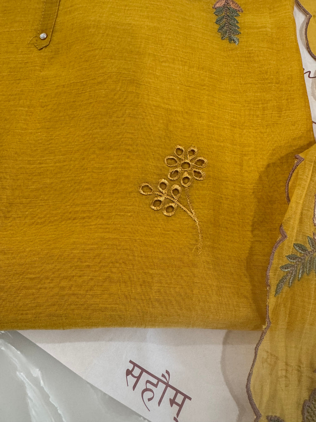 Pure Mul Chanderi Multicolour Embroidered Semi-Stitched Kurta Dupatta Set