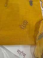 Pure Mul Chanderi Multicolour Embroidered Semi-Stitched Kurta Dupatta Set