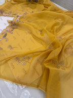 Pure Mul Chanderi Multicolour Embroidered Semi-Stitched Kurta Dupatta Set