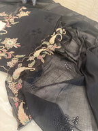 Pure Mul Chanderi Multicolour Embroidered Semi-Stitched Kurta Dupatta Set
