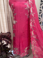 Pure Mul Chanderi Multicolour Embroidered Semi-Stitched Kurta Dupatta Set