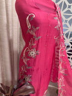 Pure Mul Chanderi Multicolour Embroidered Semi-Stitched Kurta Dupatta Set