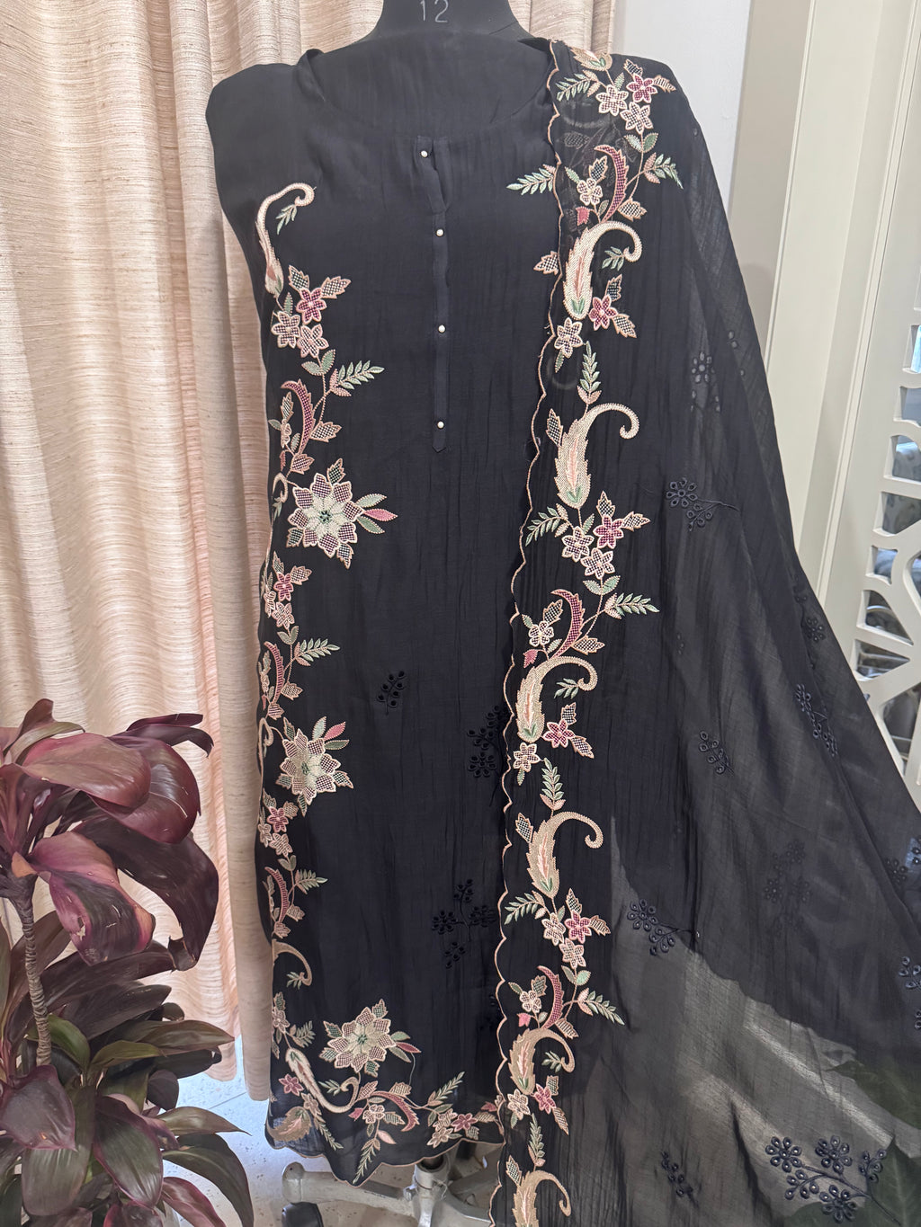 Pure Mul Chanderi Multicolour Embroidered Semi-Stitched Kurta Dupatta Set