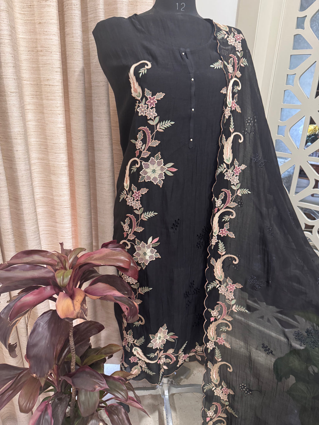 Pure Mul Chanderi Multicolour Embroidered Semi-Stitched Kurta Dupatta Set