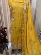 Pure Mul Chanderi Multicolour Embroidered Semi-Stitched Kurta Dupatta Set