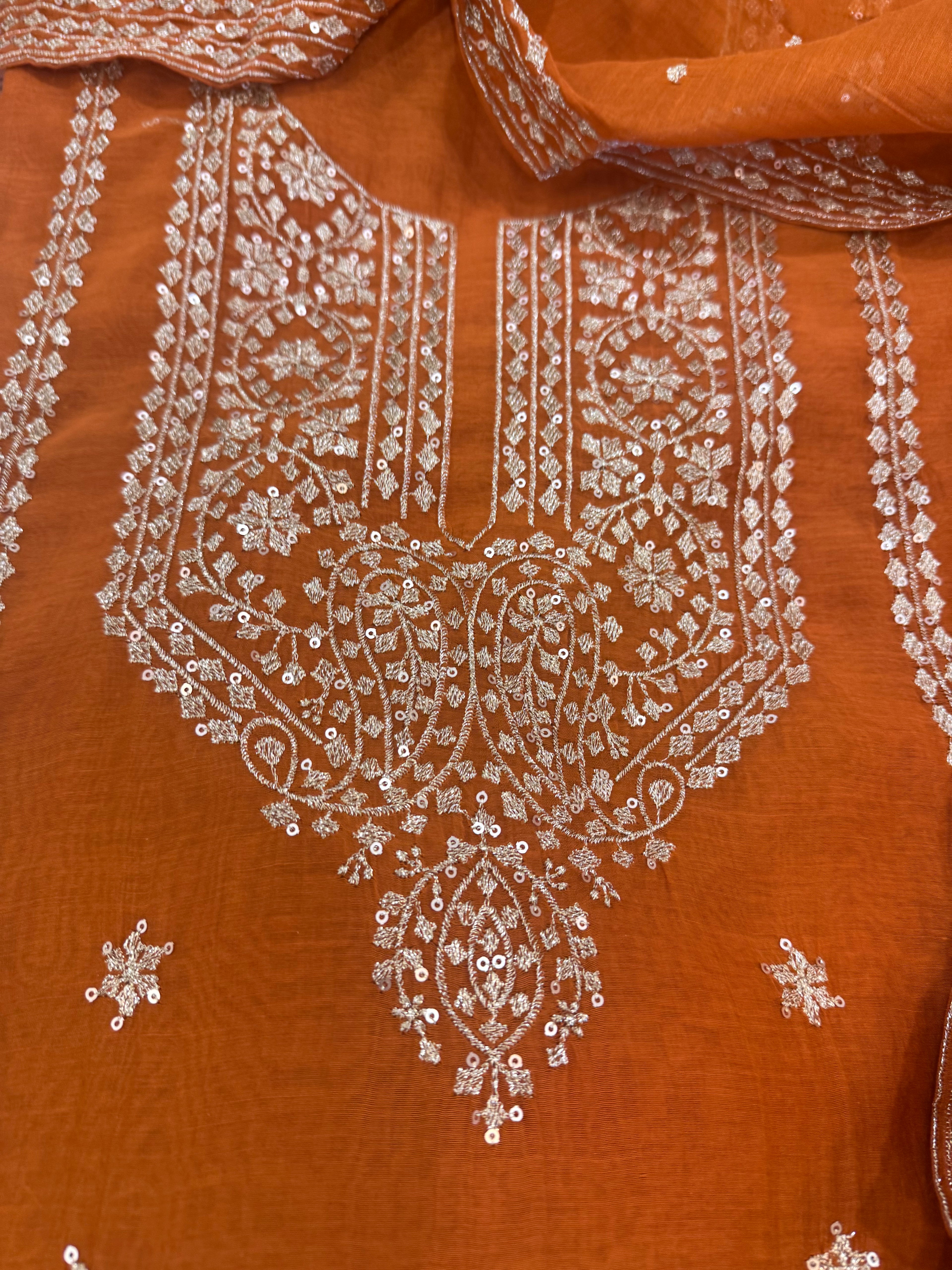 Pure Mul Chanderi Aari & Tilla Work Kurta Dupatta Set
