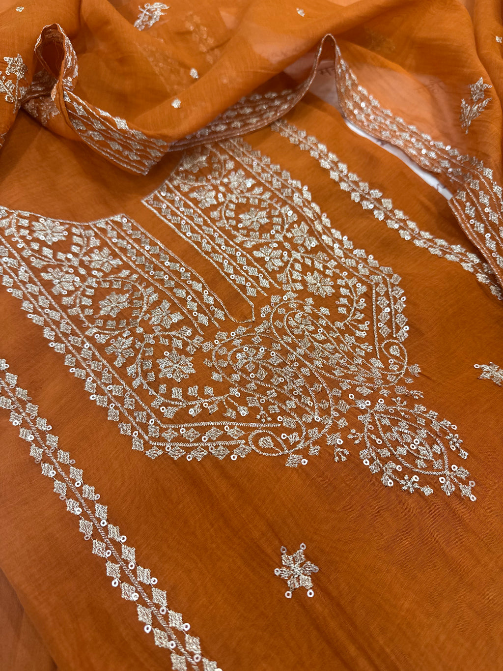 Pure Mul Chanderi Aari & Tilla Work Kurta Dupatta Set