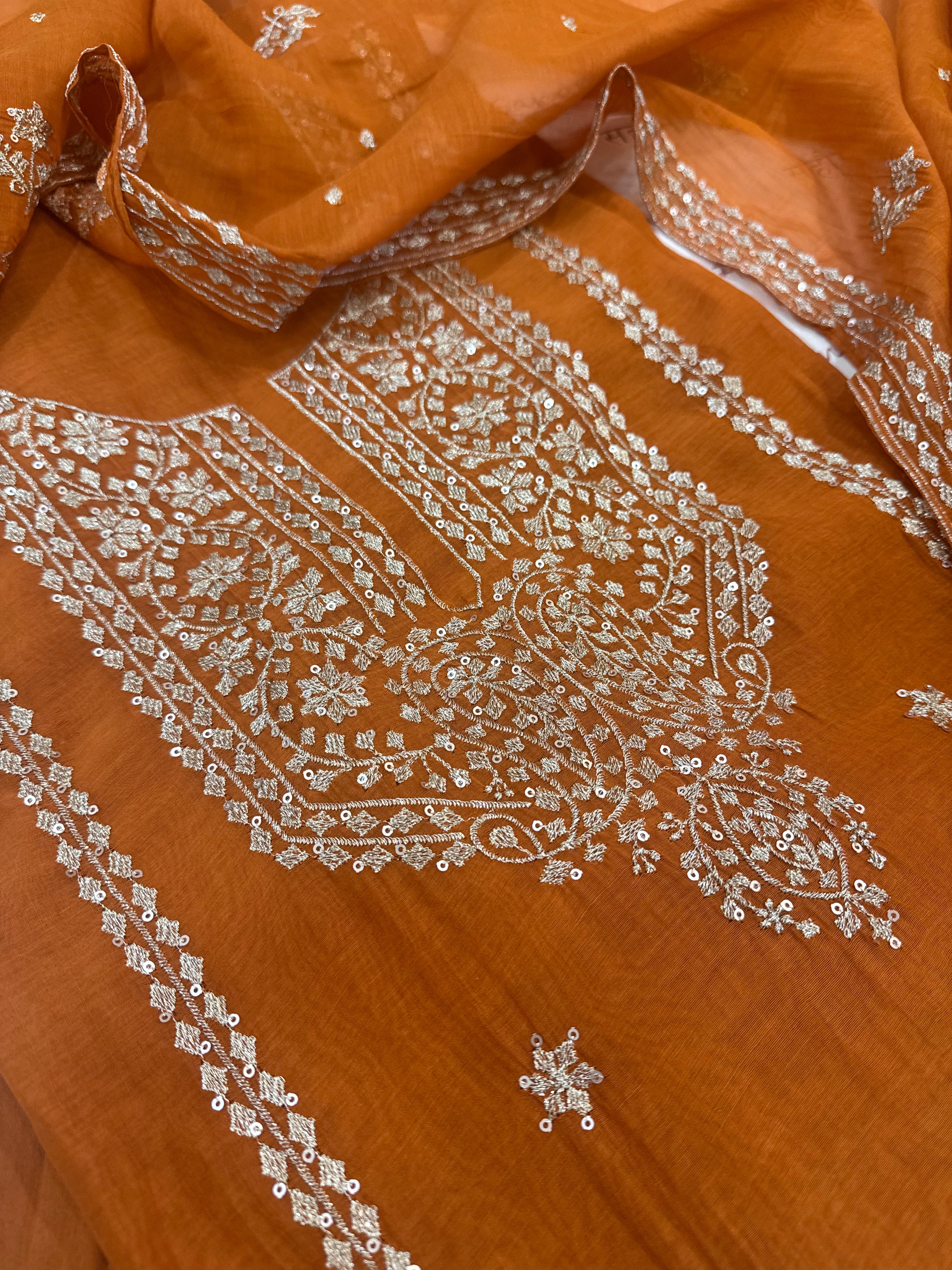 Pure Mul Chanderi Aari & Tilla Work Kurta Dupatta Set