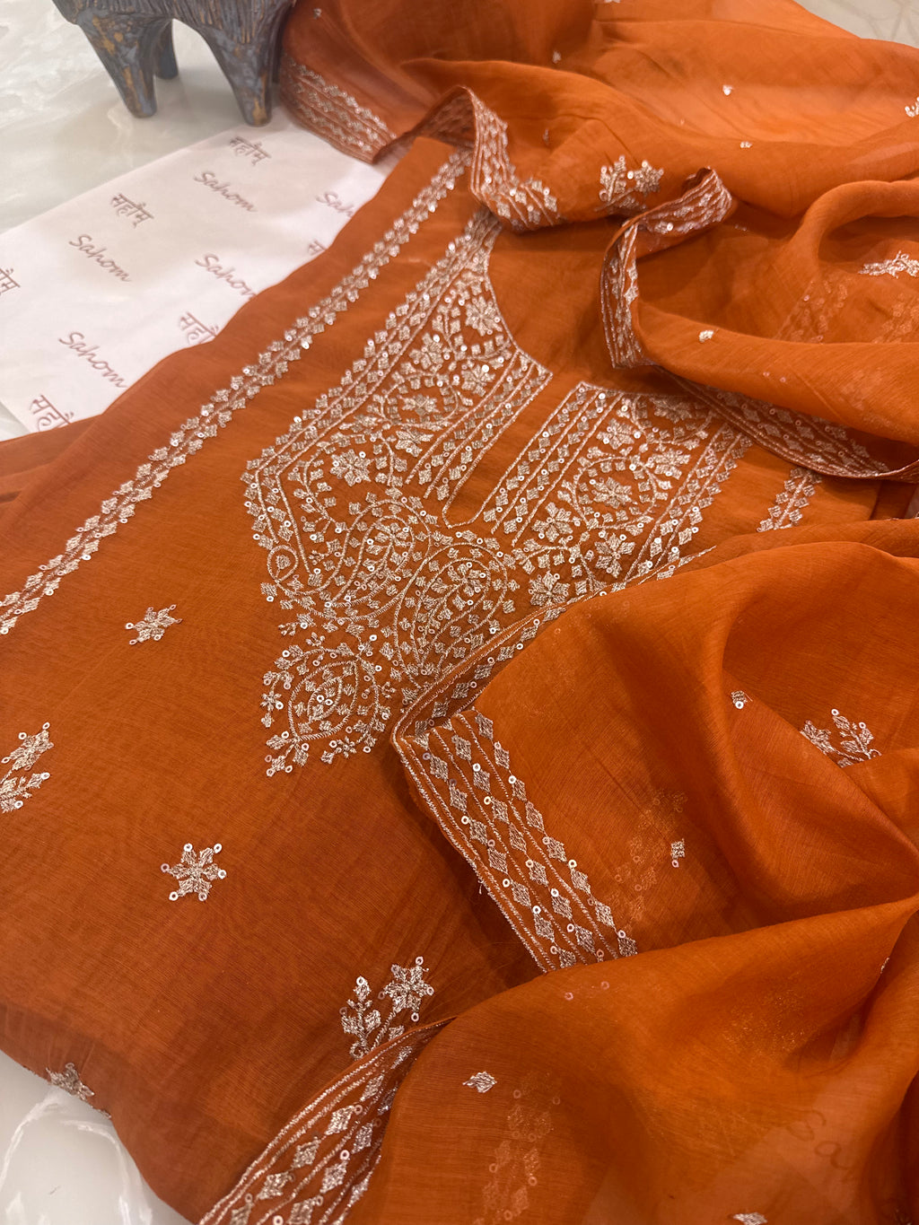 Pure Mul Chanderi Aari & Tilla Work Kurta Dupatta Set