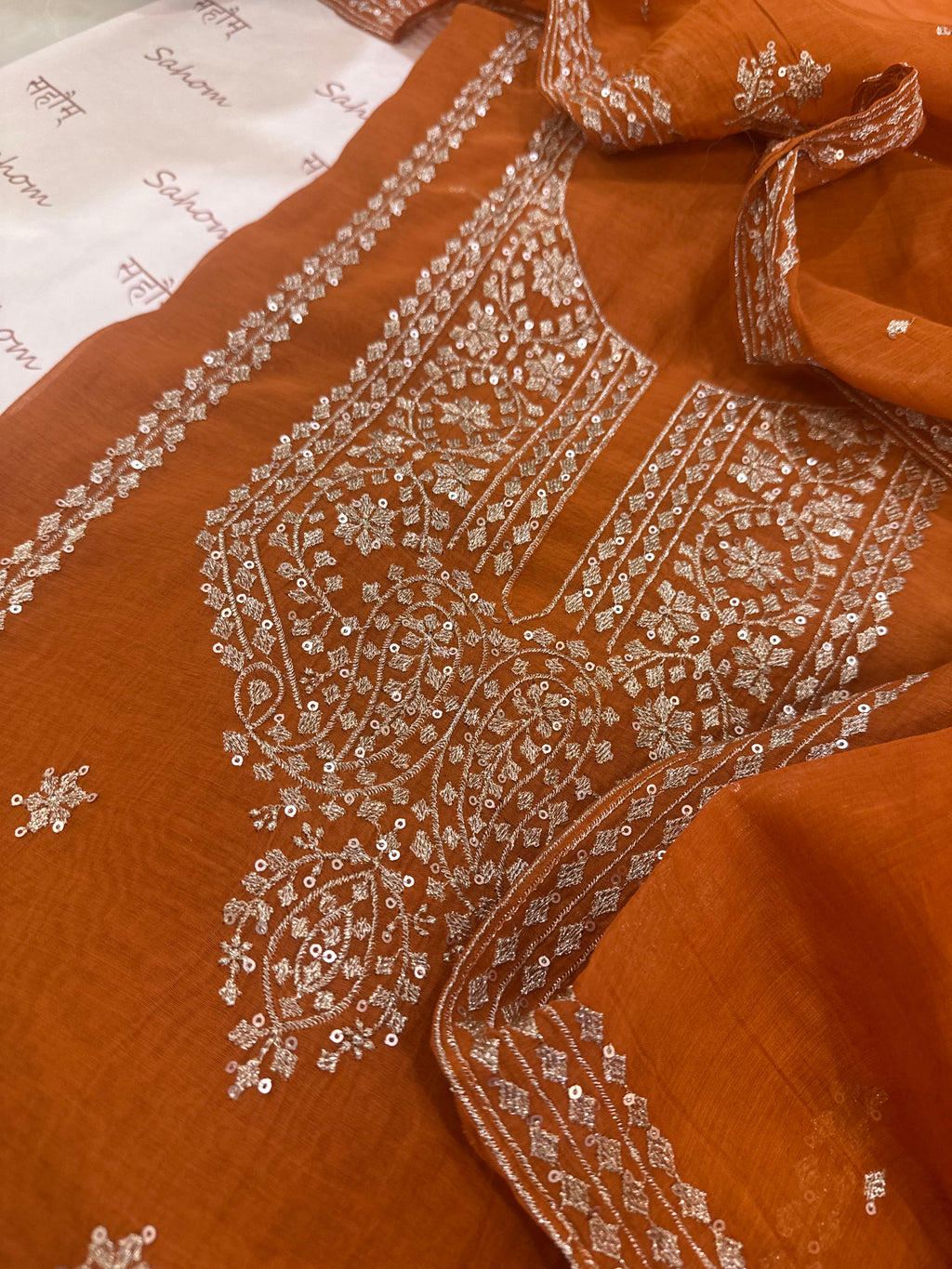 Pure Mul Chanderi Aari & Tilla Work Kurta Dupatta Set