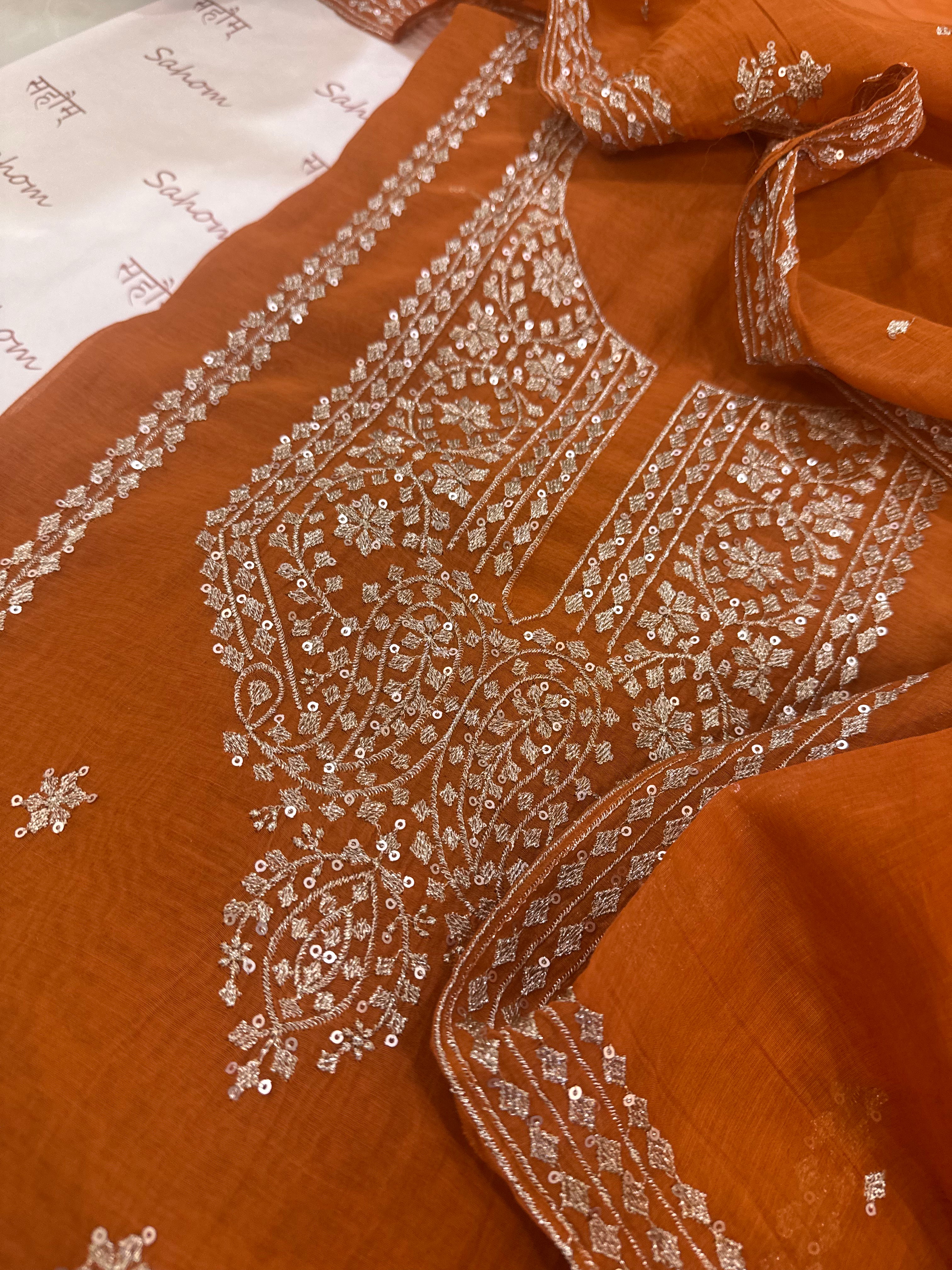 Pure Mul Chanderi Aari & Tilla Work Kurta Dupatta Set