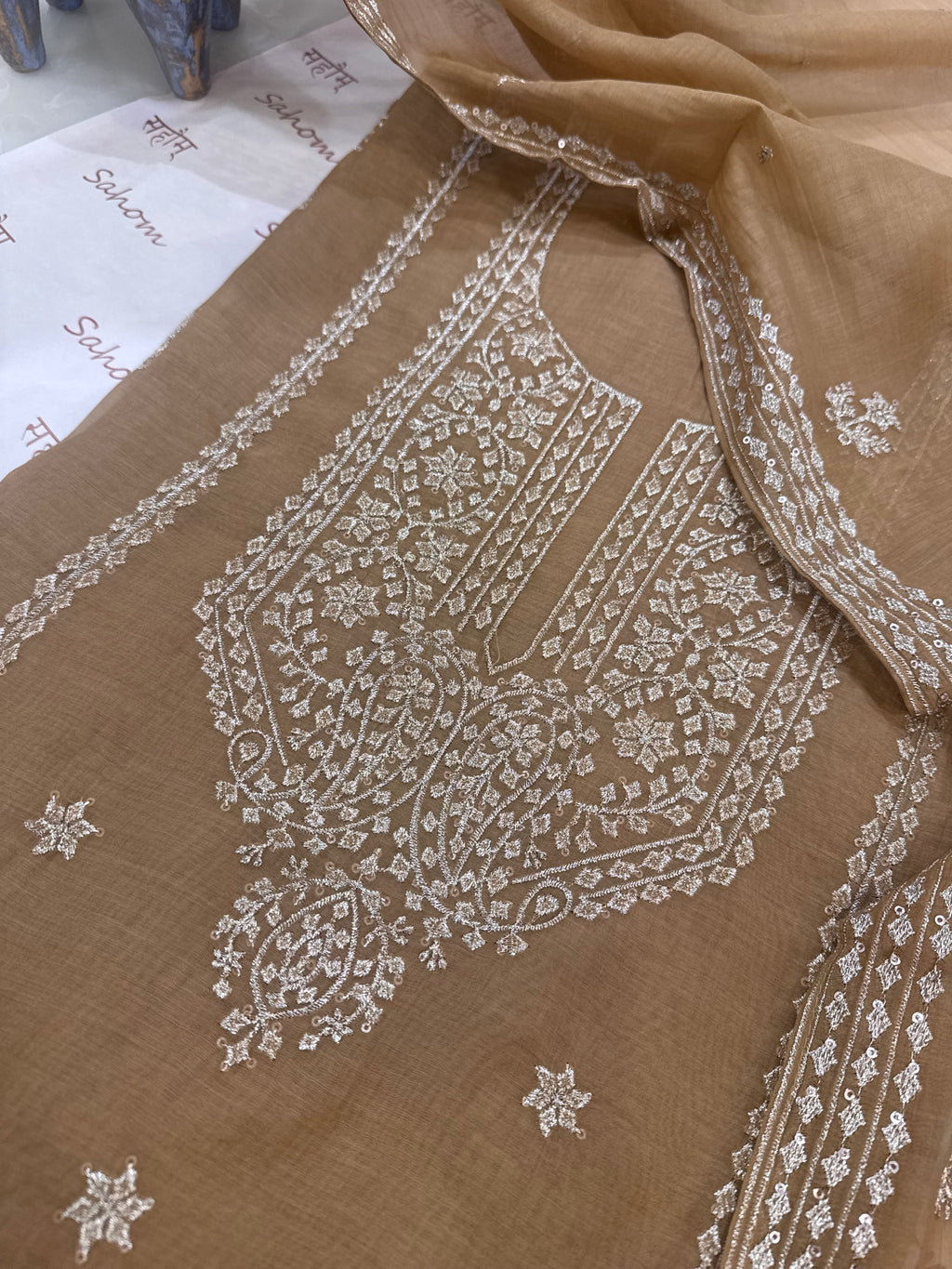 Pure Mul Chanderi Aari & Tilla Work Kurta Dupatta Set