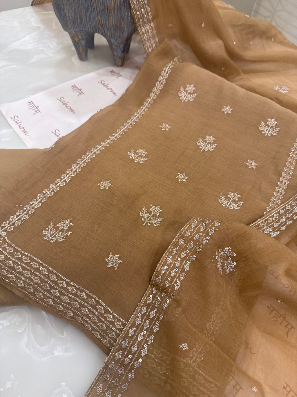 Pure Mul Chanderi Aari & Tilla Work Kurta Dupatta Set