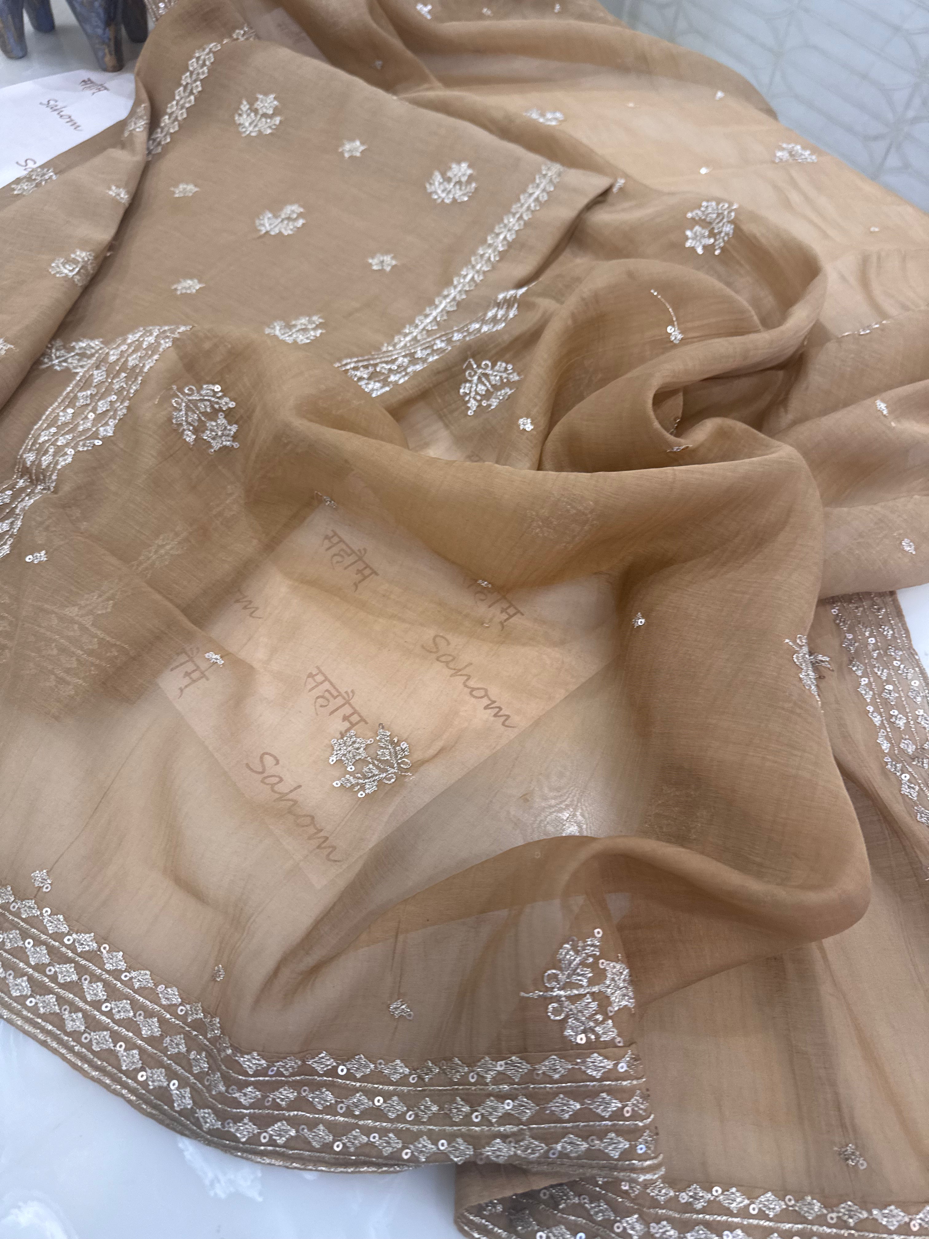 Pure Mul Chanderi Aari & Tilla Work Kurta Dupatta Set