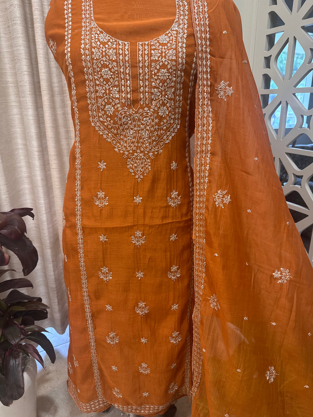Pure Mul Chanderi Aari & Tilla Work Kurta Dupatta Set