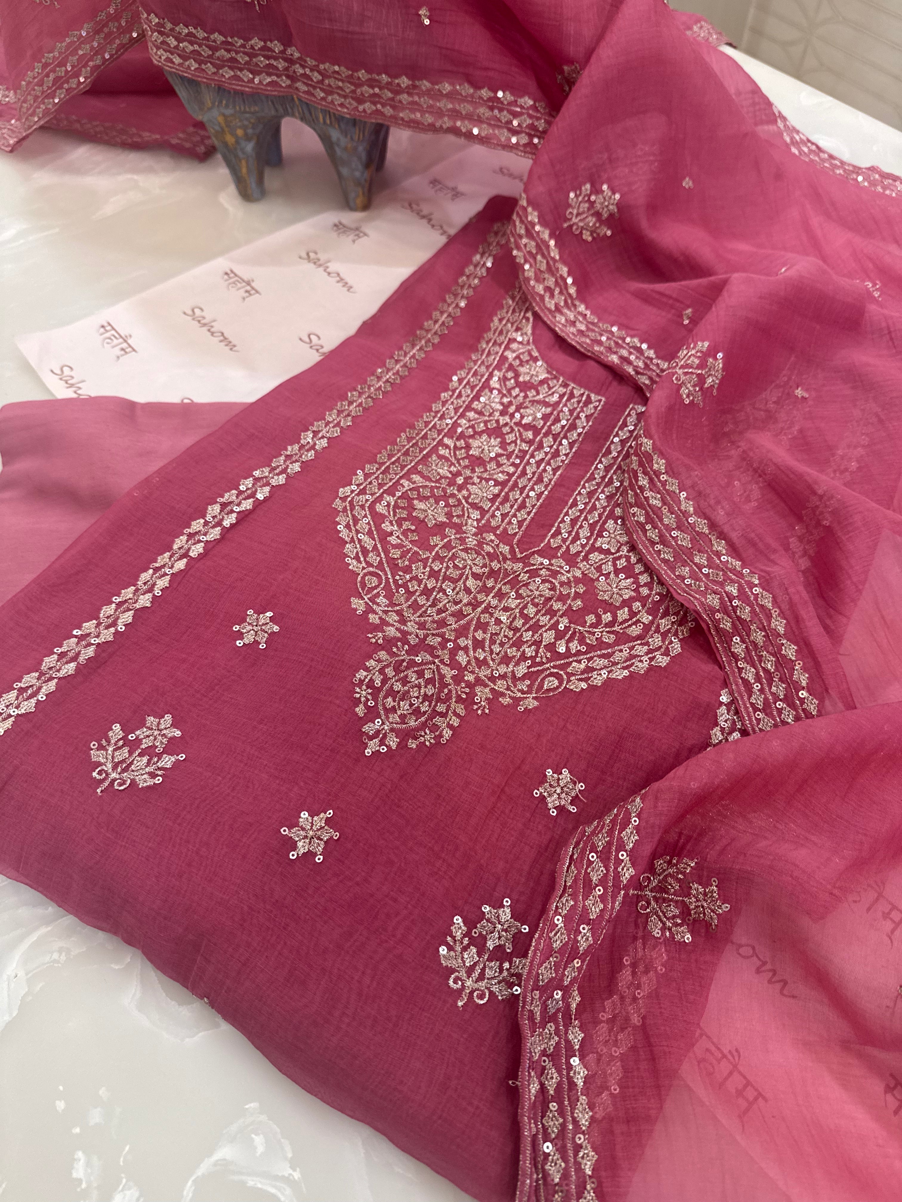 Pure Mul Chanderi Aari & Tilla Work Kurta Dupatta Set