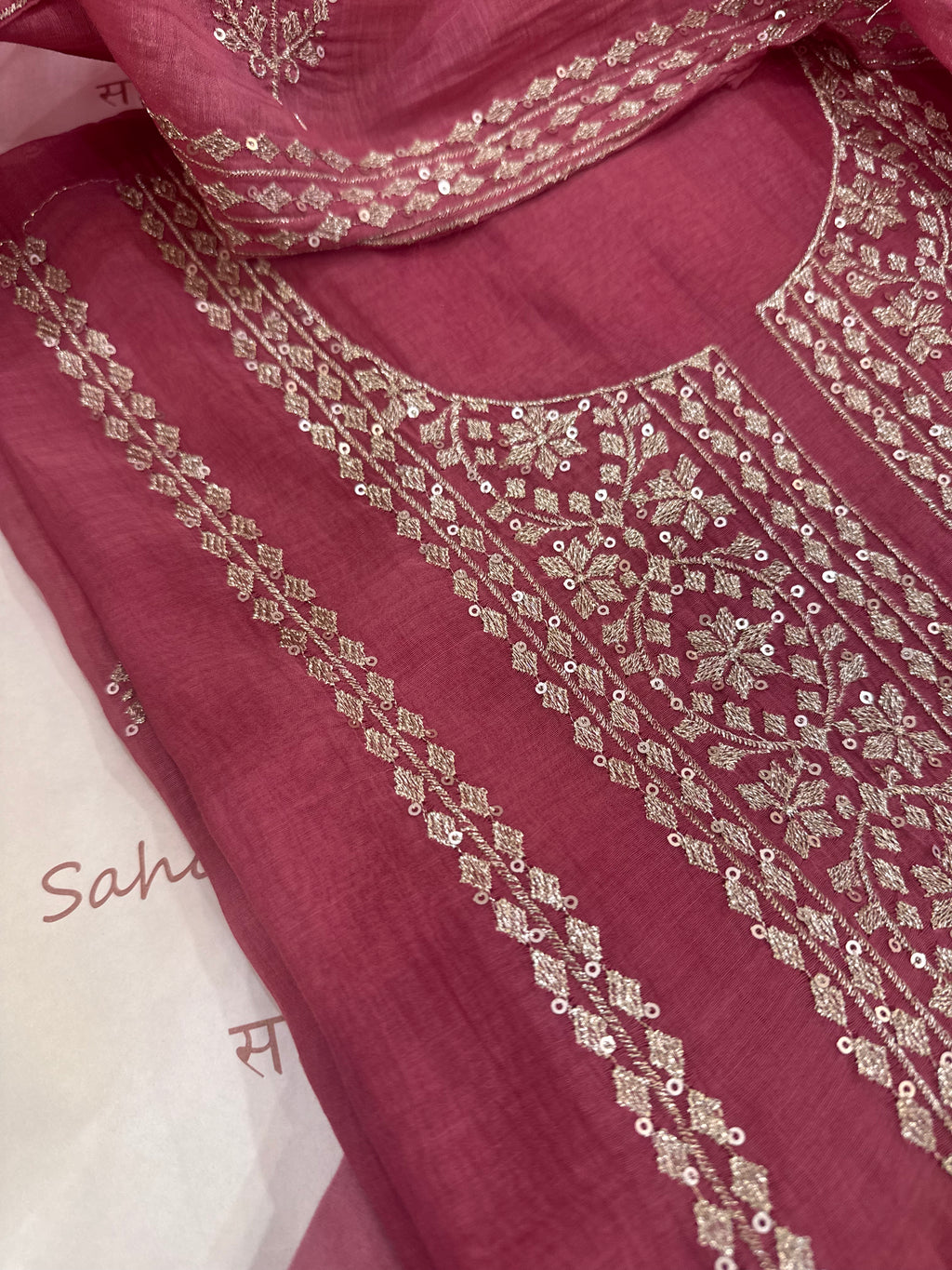 Pure Mul Chanderi Aari & Tilla Work Kurta Dupatta Set