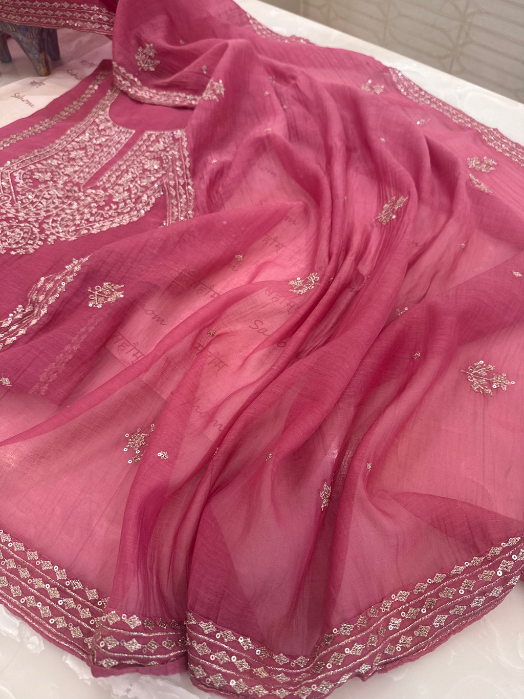 Pure Mul Chanderi Aari & Tilla Work Kurta Dupatta Set