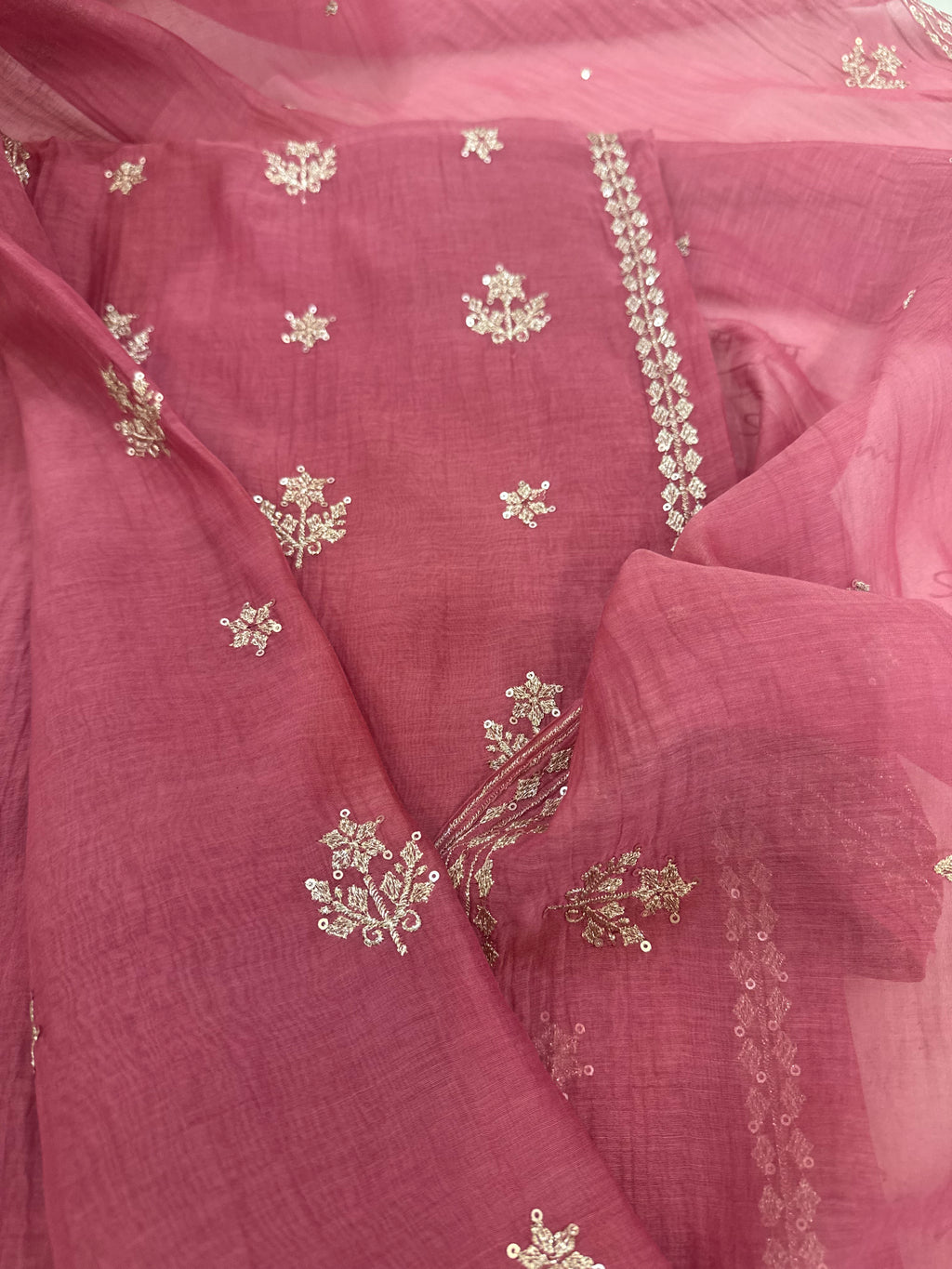 Pure Mul Chanderi Aari & Tilla Work Kurta Dupatta Set