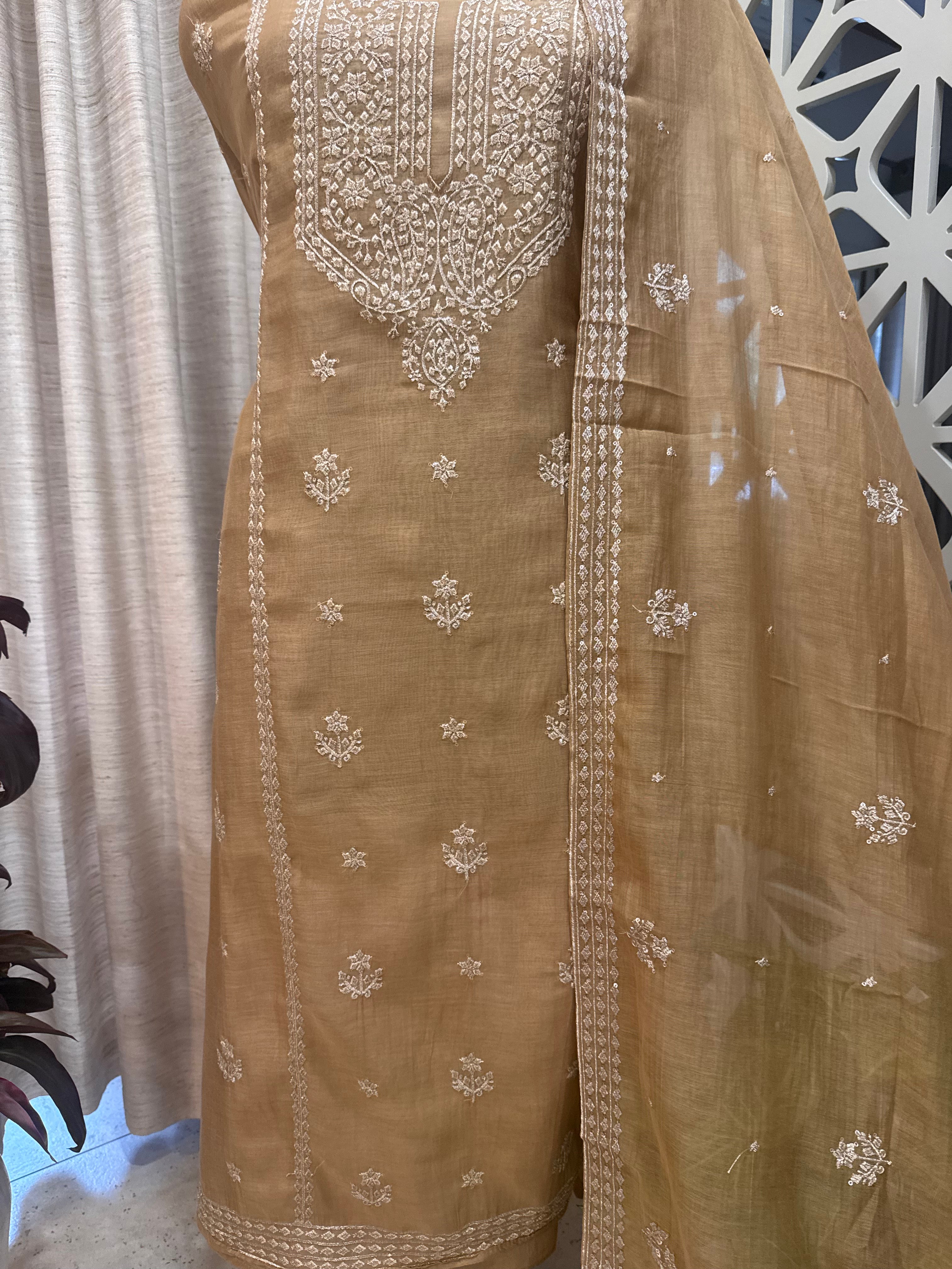 Pure Mul Chanderi Aari & Tilla Work Kurta Dupatta Set