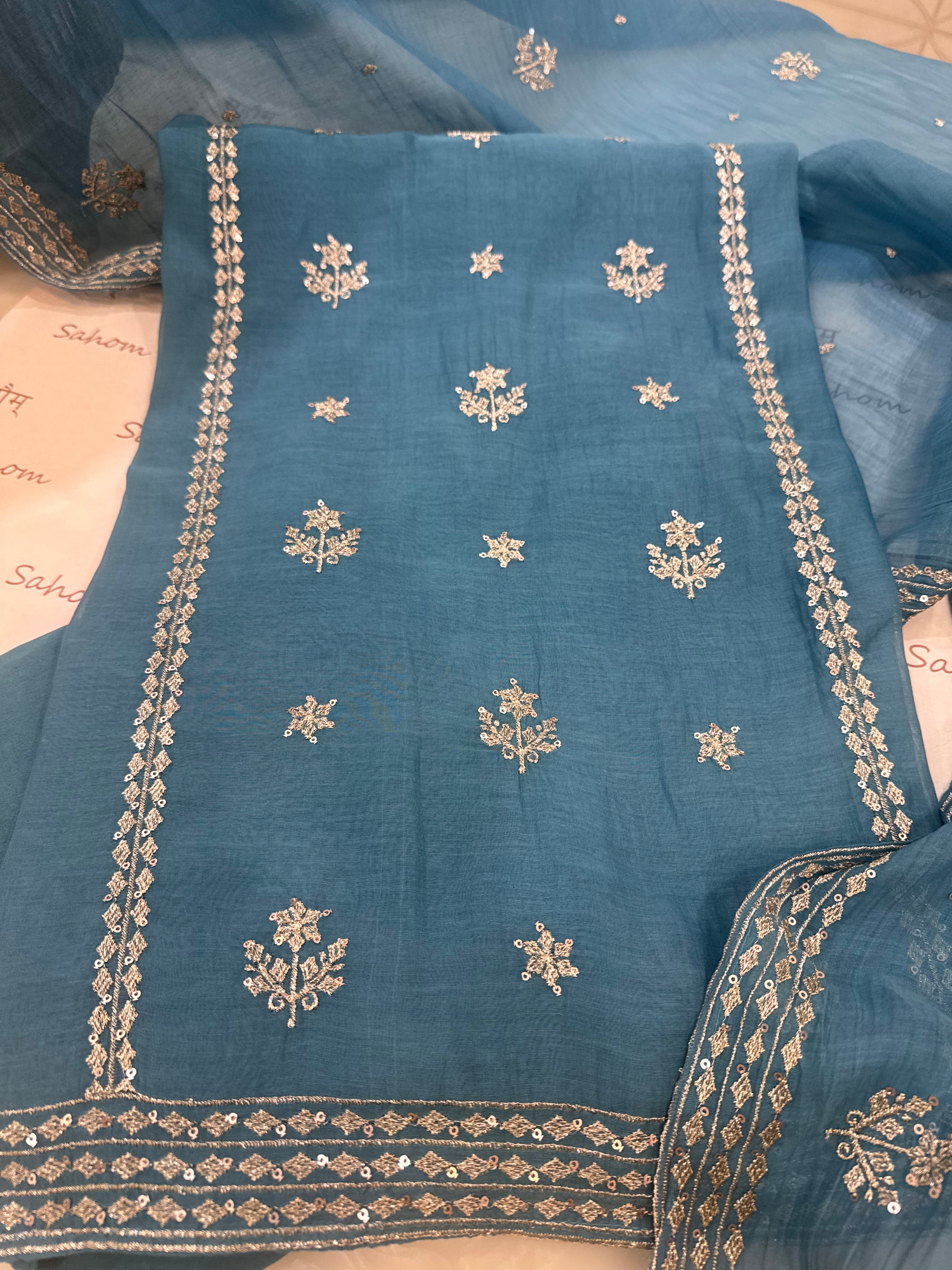 Pure Mul Chanderi Aari & Tilla Work Kurta Dupatta Set