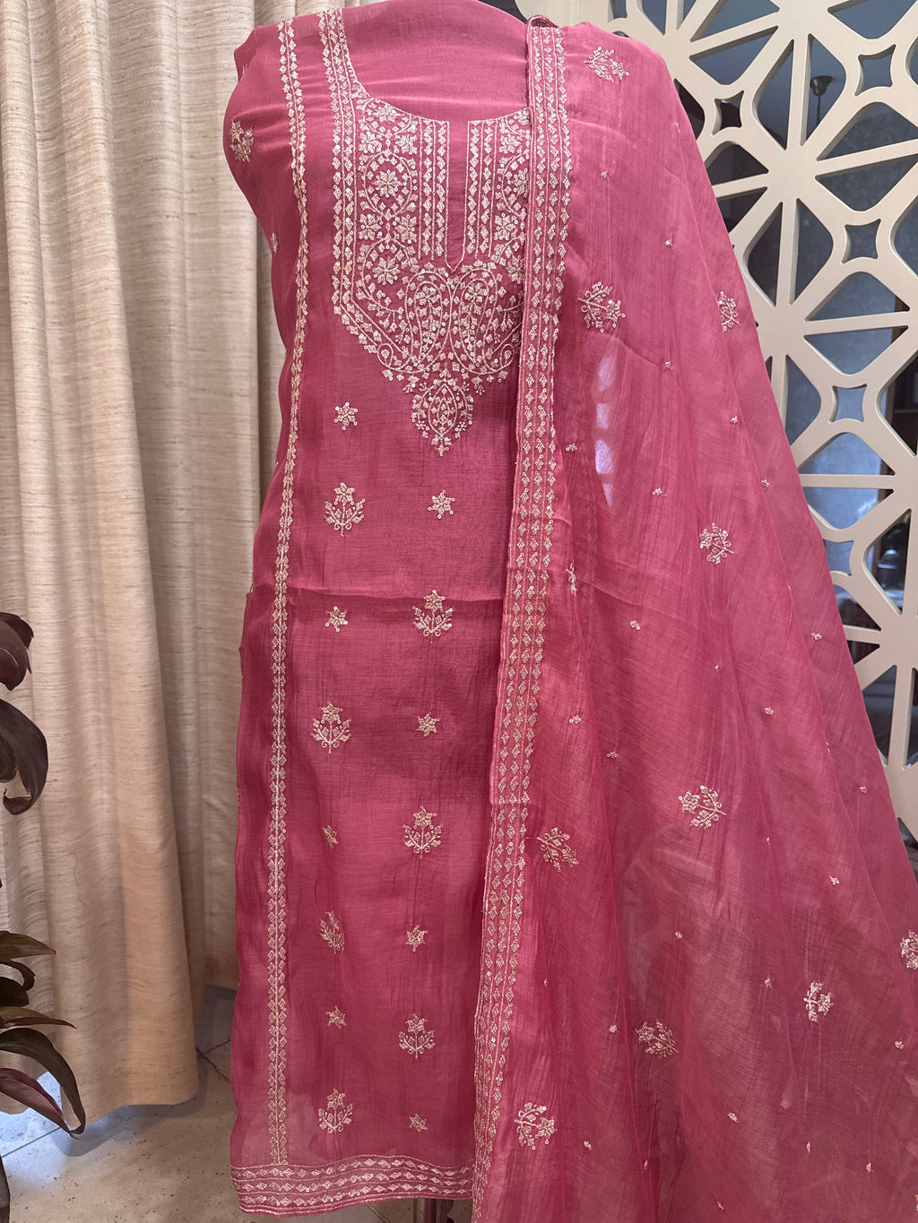 Pure Mul Chanderi Aari & Tilla Work Kurta Dupatta Set