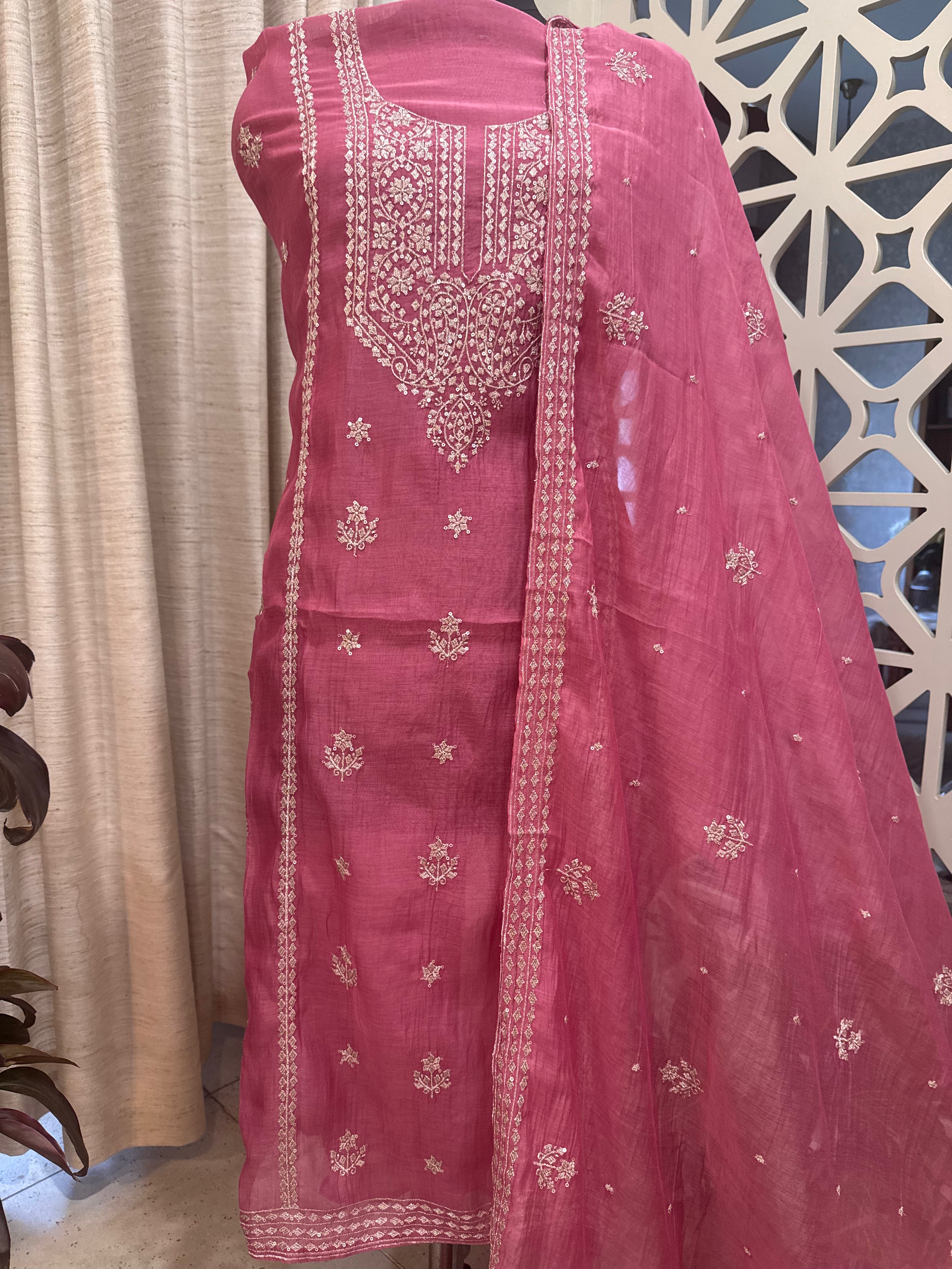 Pure Mul Chanderi Aari & Tilla Work Kurta Dupatta Set