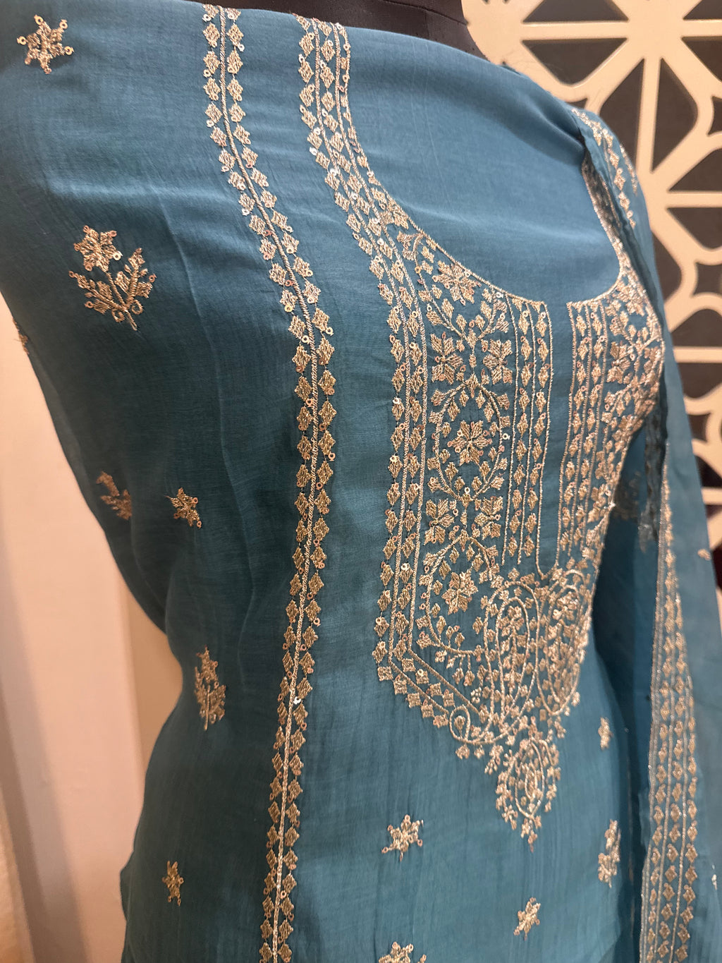 Pure Mul Chanderi Aari & Tilla Work Kurta Dupatta Set