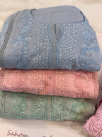 Pure Mul Chanderi Embroidered Kurta Set with Mul Chanderi Dupatta