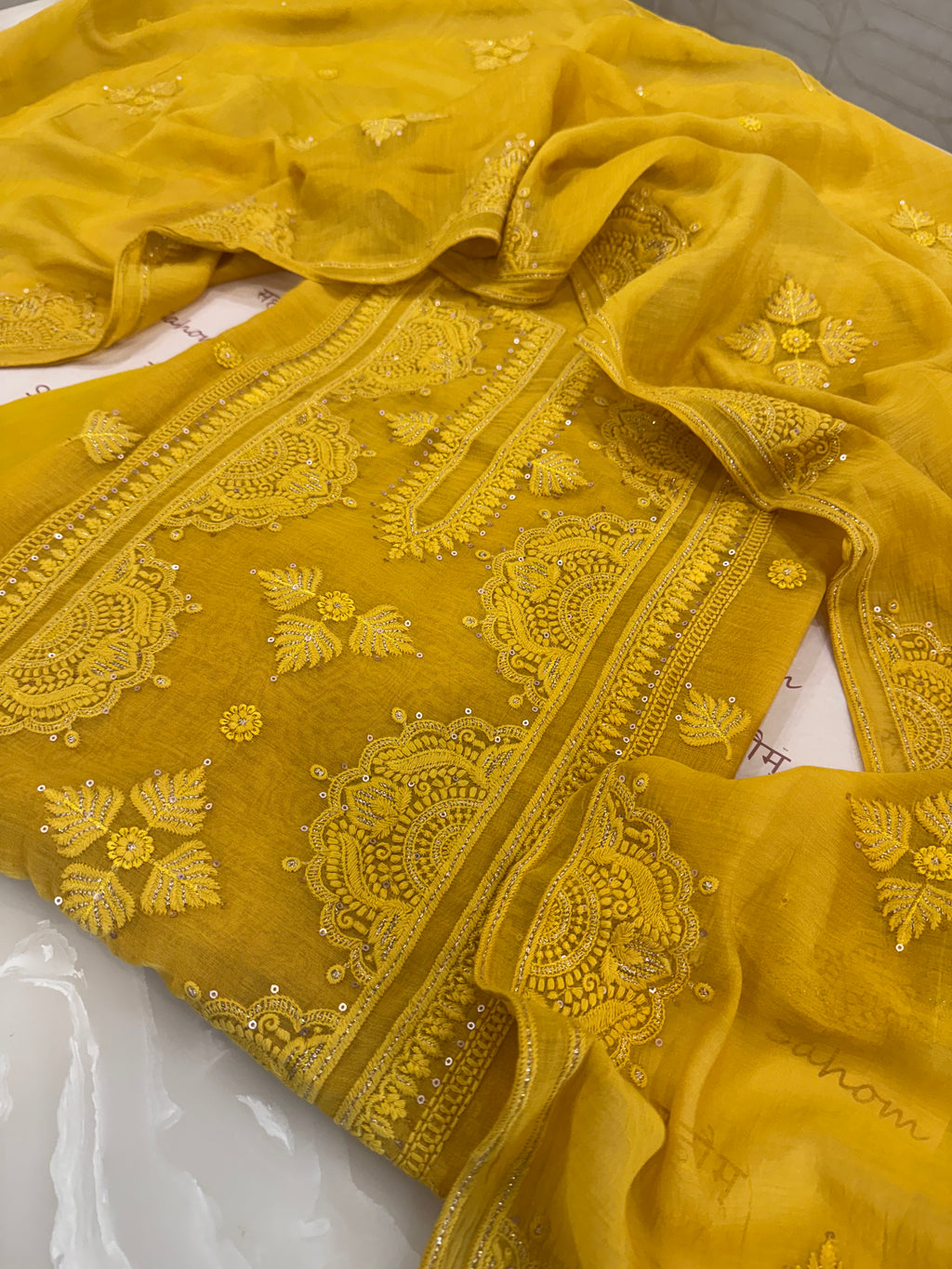 Pure Mul Chanderi Self Embroidered Kurta Dupatta Set