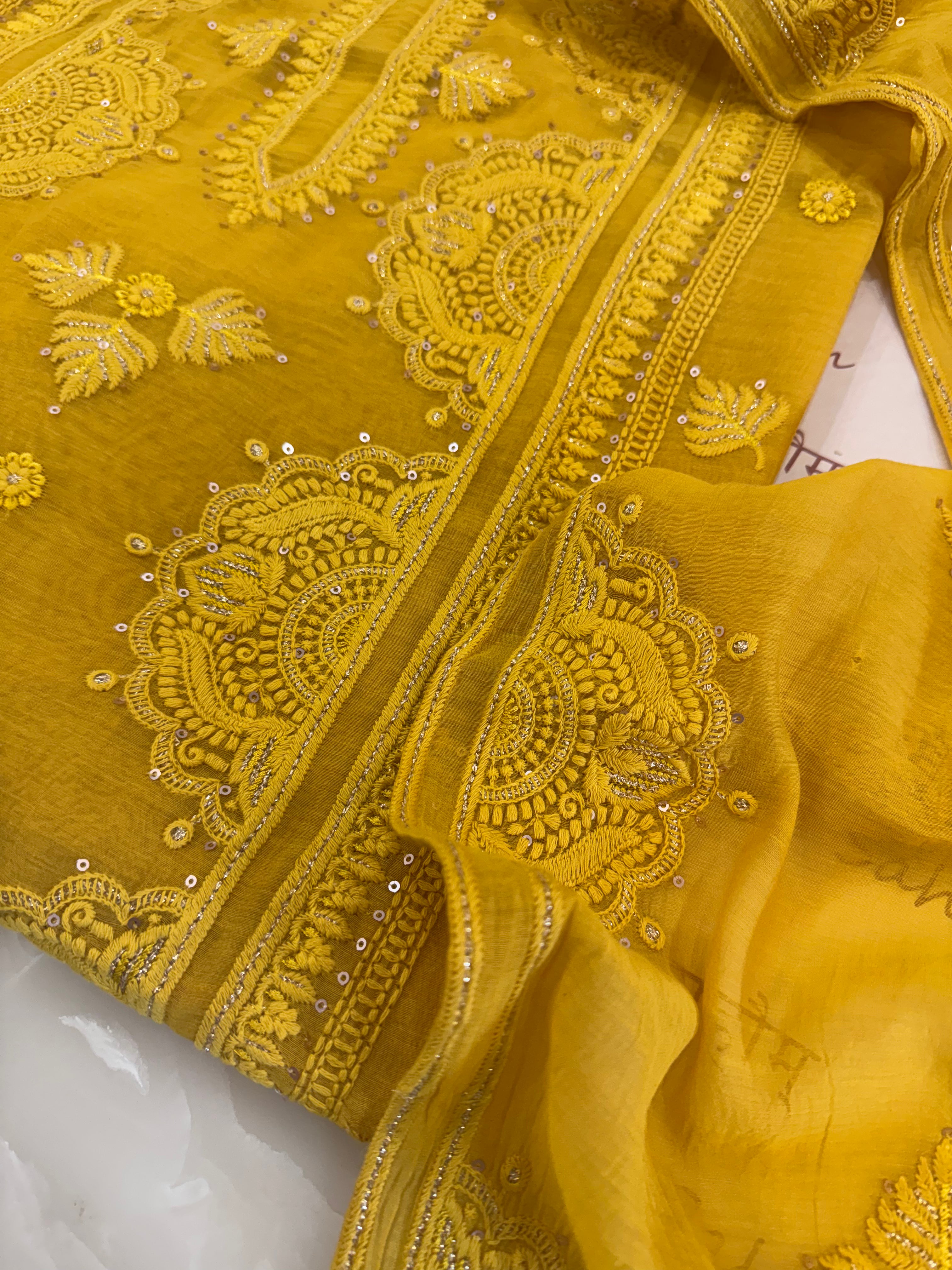Pure Mul Chanderi Self Embroidered Kurta Dupatta Set